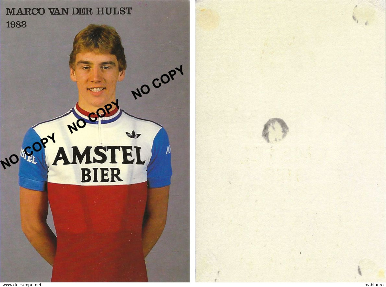 CARTE CYCLISME MARCO VAN DER HULST TEAM AMSTEL 1983 ( COUPE, FORMAT 10 X 14,7 VOIR PARTIE ARRIERE ) - Cycling