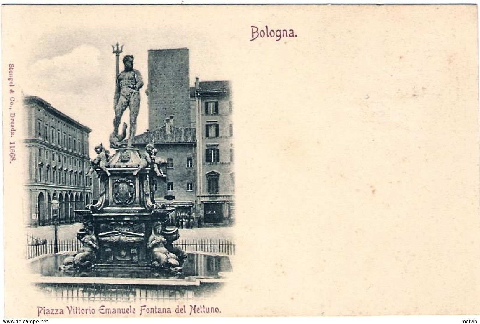 1904circa-Bologna Piazza Vittorio Emanuele Fontana Del Nettuno - Bologna