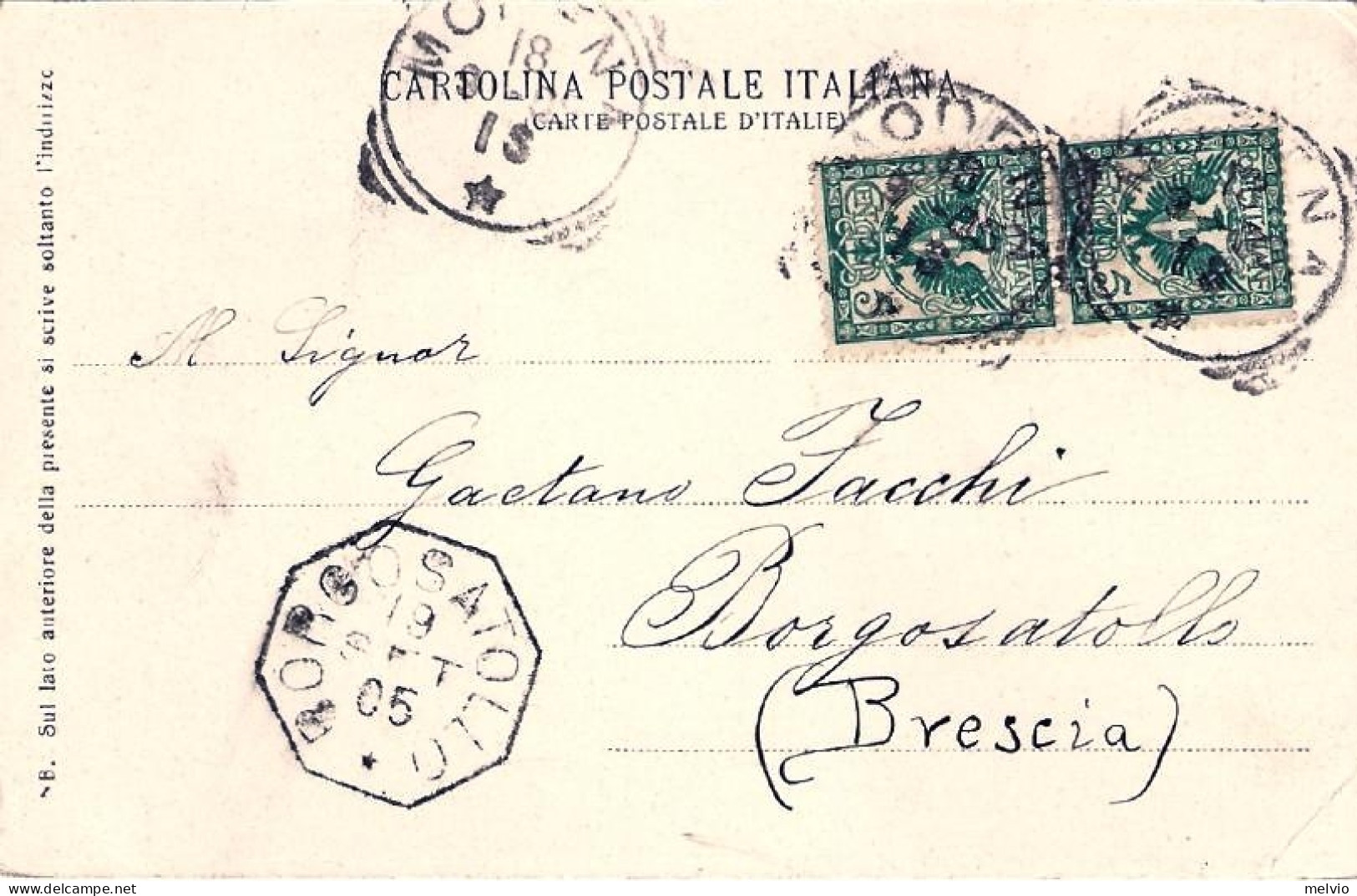 1905-cartolina Di Modena Torre Ghirlandina Affrancata Coppia 5c.Floreale - Modena