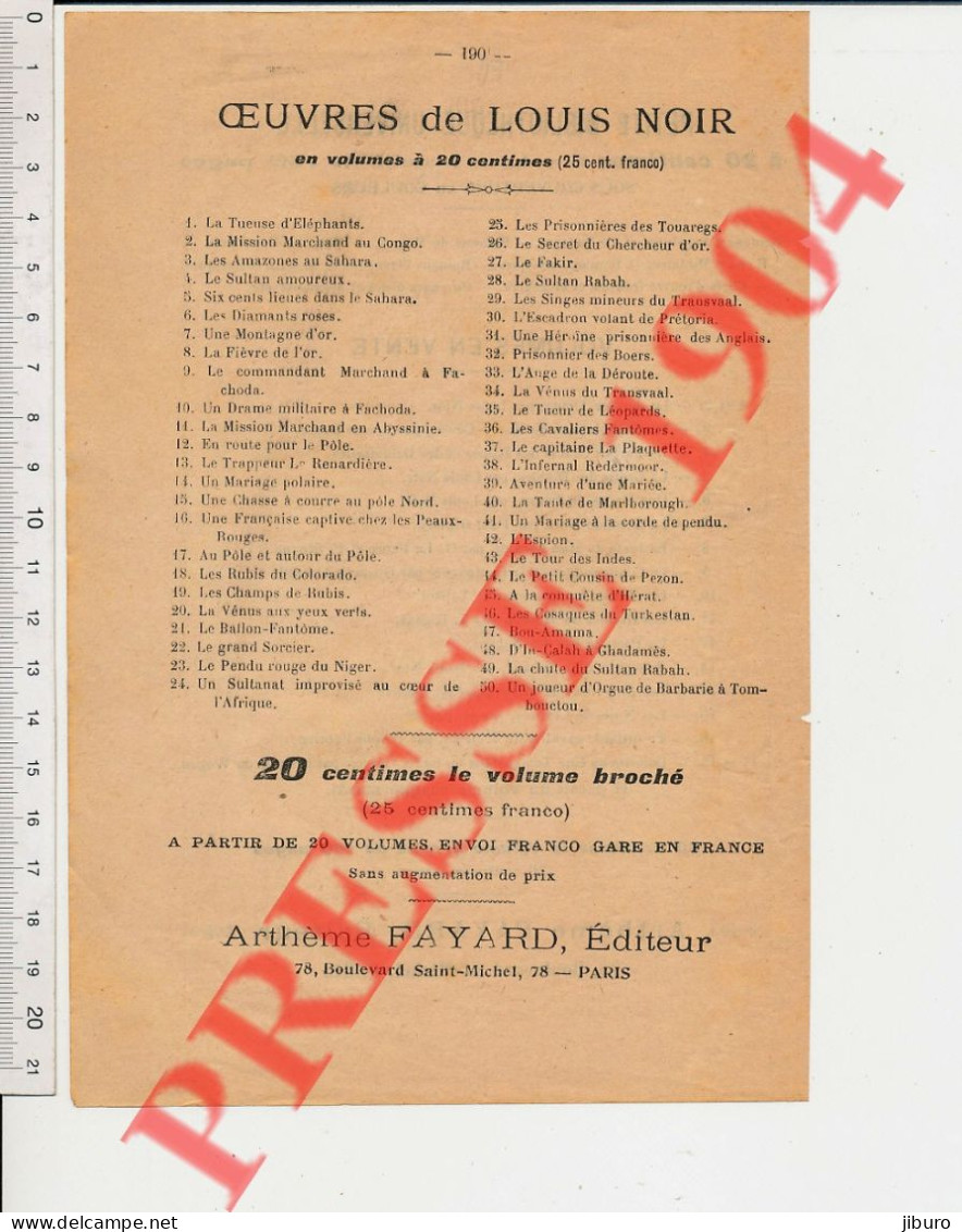 2 Vues 1904 Publicité Pour Les Livres Oeuvres De Louis Noir La Tueuse D'éléphants Les Amazones Au Sahara Etc ... Livre - Unclassified