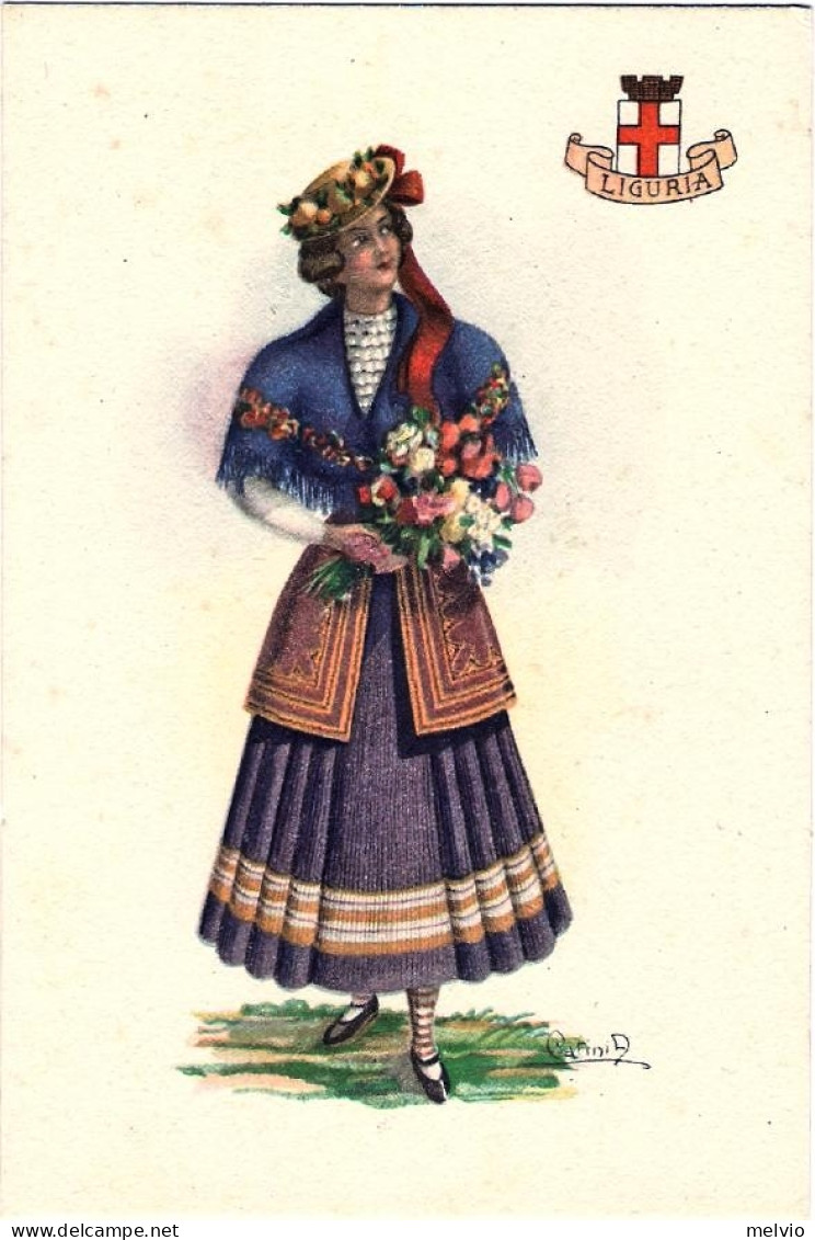1925-donna In Costume Della Regione Liguria Disegnatore Carini - Donne