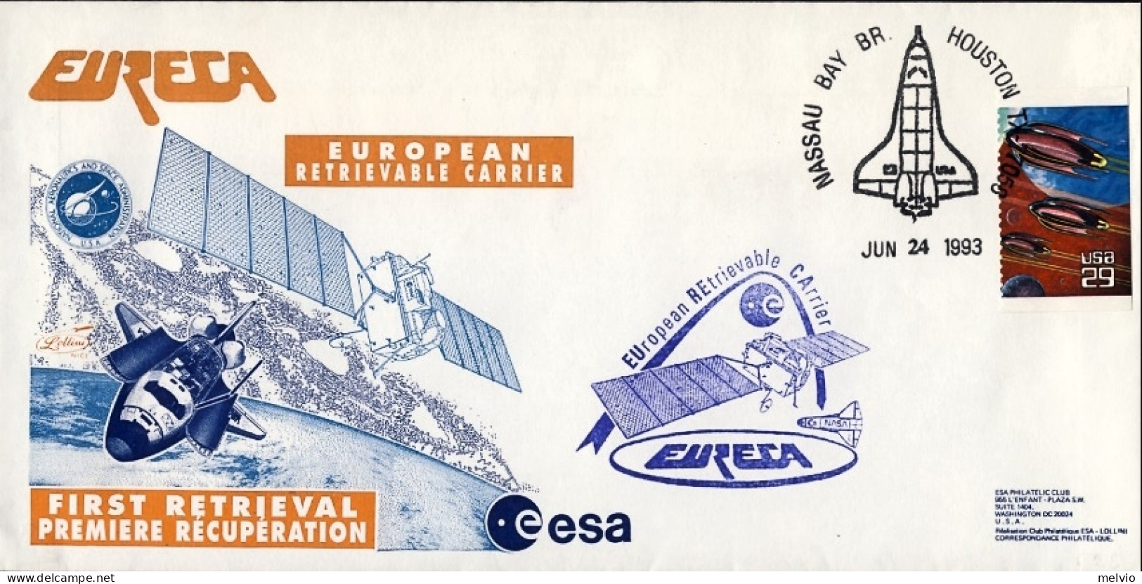 1993-Space Cover U.S.A. Dal Cosmodromo Di Kourou (Guyana Francese) Eureka (Europ - 1991-00: Marcophilie