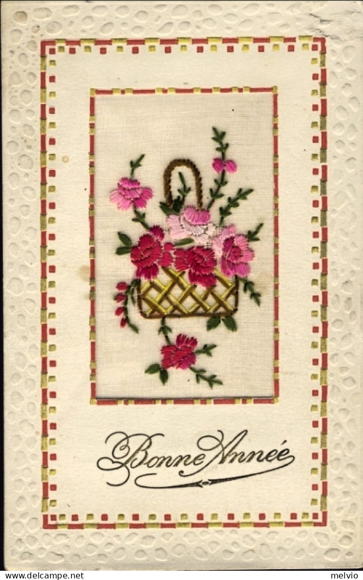 1920circa-Bonne Annee Cartolina Ricamata Non Viaggiata - Embroidered