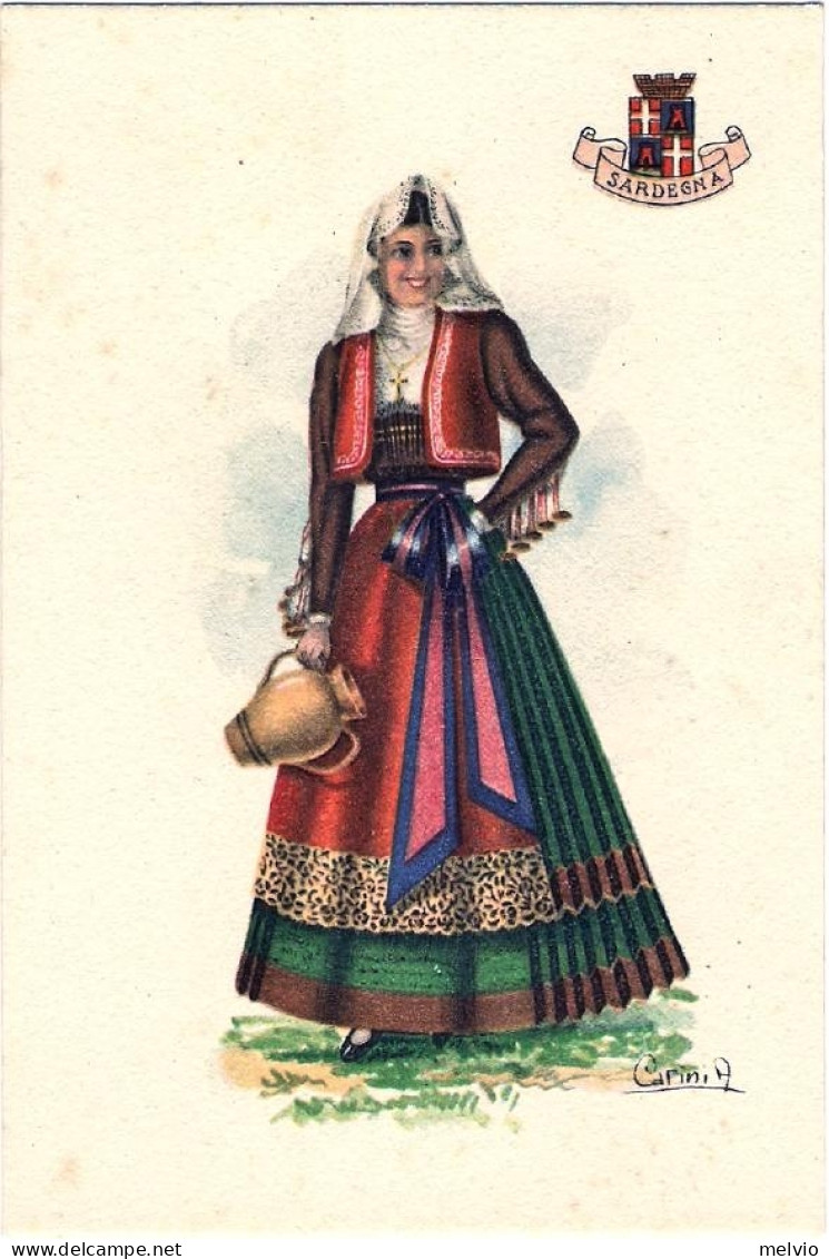 1925-donna In Costume Della Regione Sardegna Disegnatore Carini - Mujeres