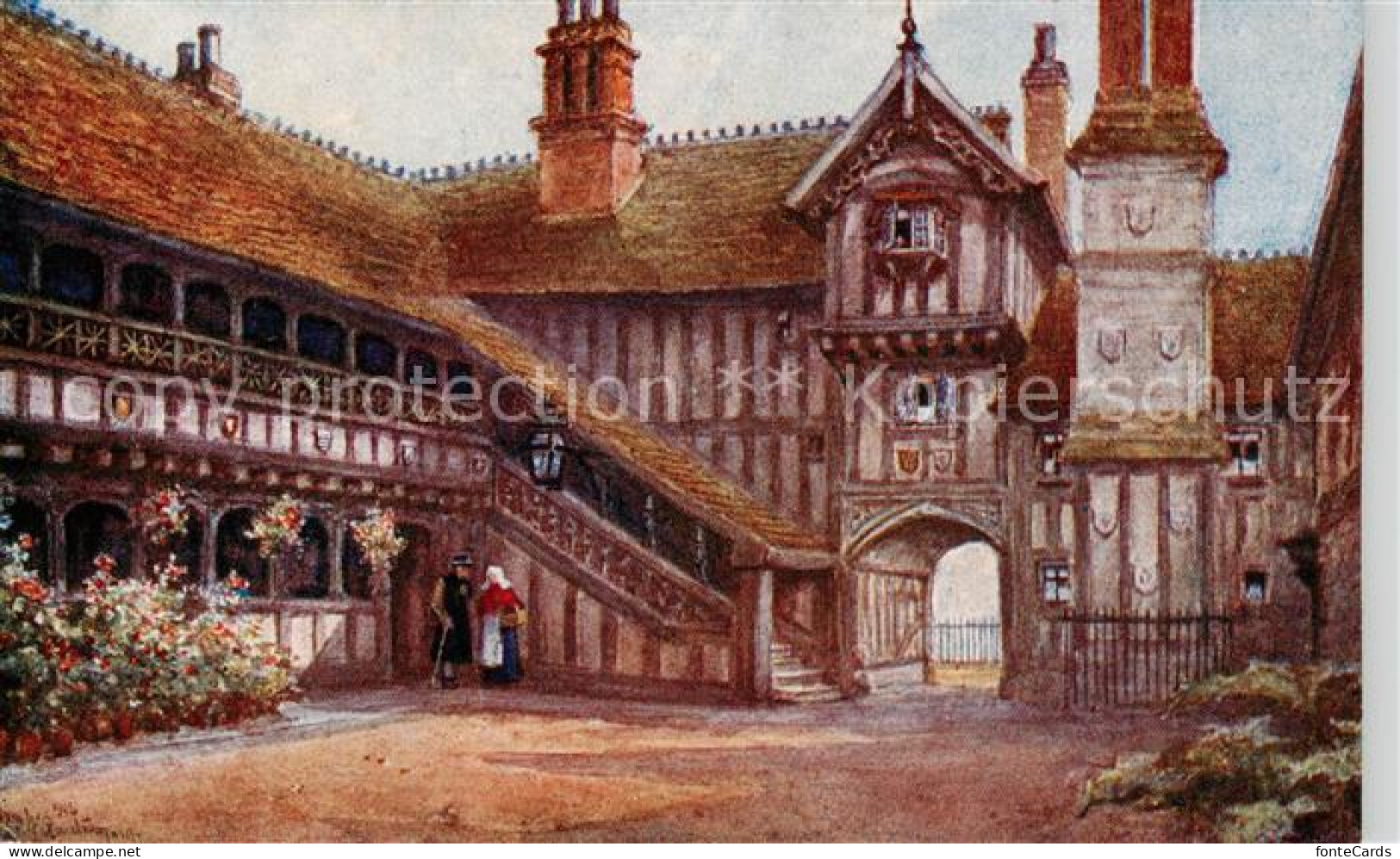 73865614 Warwick  Castle UK Leicester Hospital Courtyard From An Original Colour - Sonstige & Ohne Zuordnung