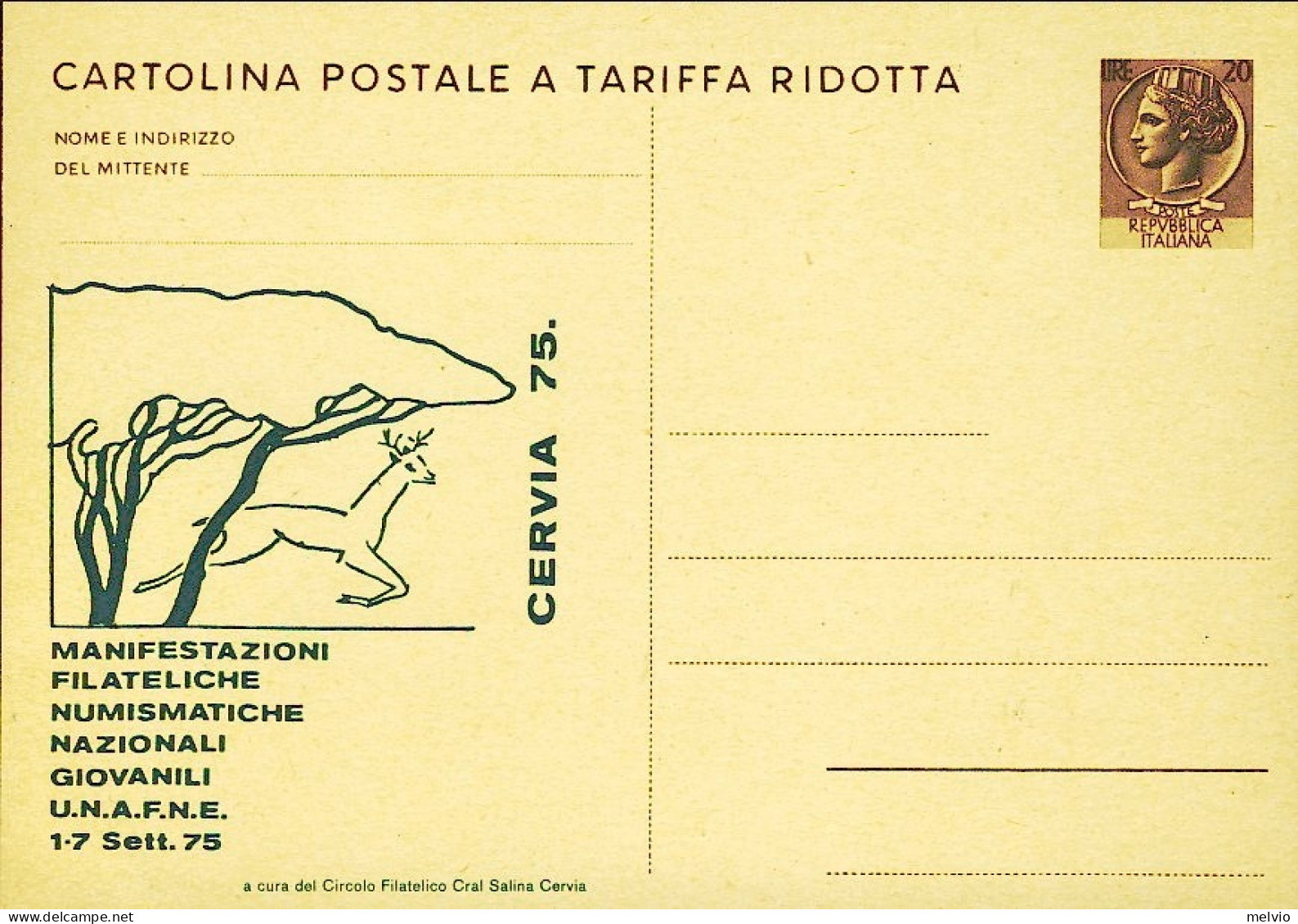 1975-cartolina Postale A Tariffa Ridotta L.20 Siracusana Con Testo A Stampa " UN - Interi Postali