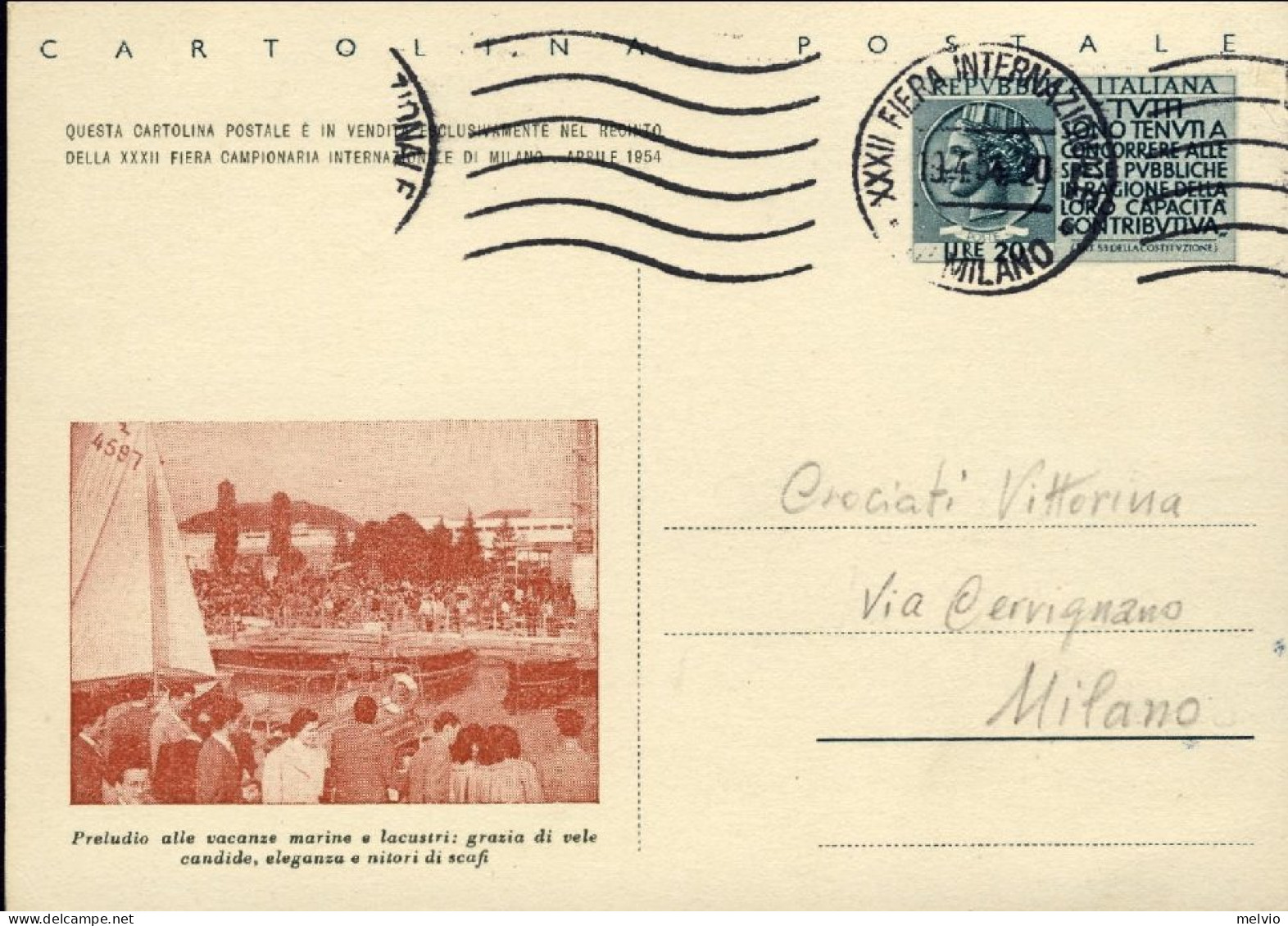 1954-cat.Pertile Euro 450, Cartolina Postale Della 32 Fiera Campionaria Di Milan - Ganzsachen