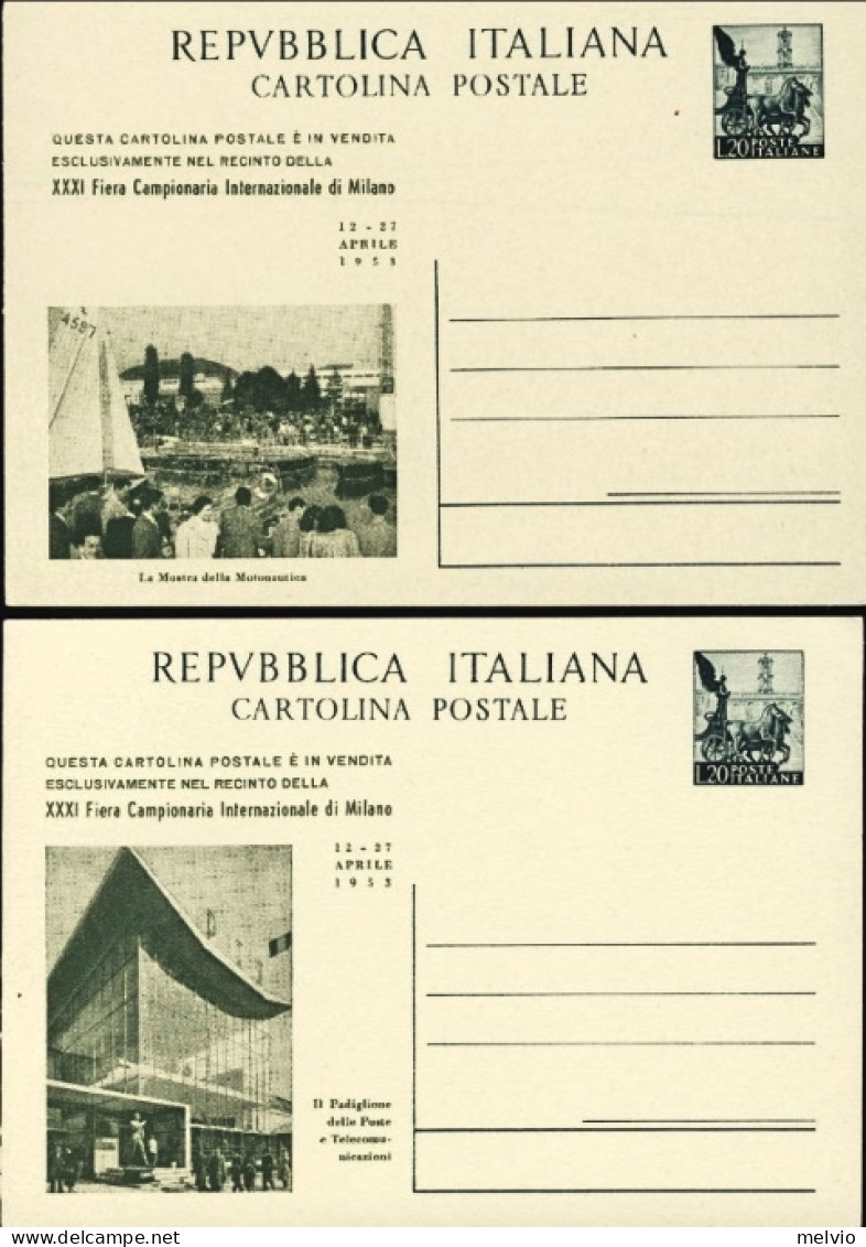 1953-cat.Filagrano Euro 1050, Serie Tre Cart.postali Nuove 31 Fiera Campionaria  - Stamped Stationery
