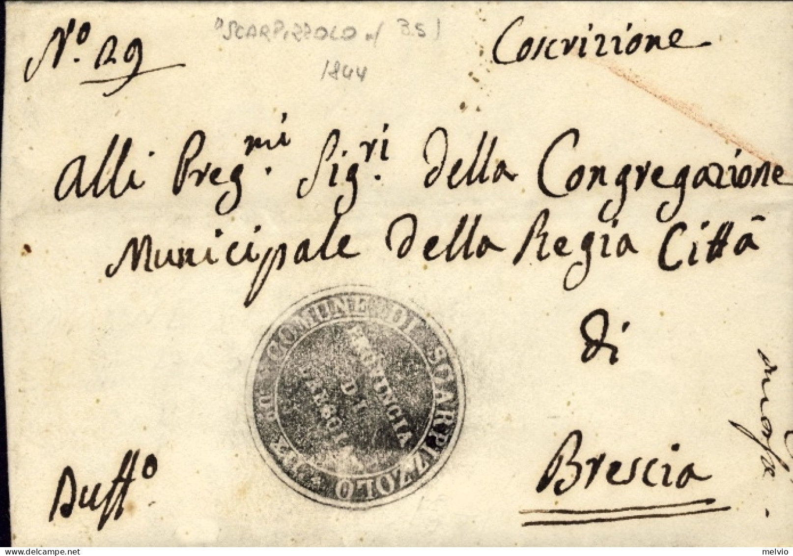 1844-Comune Di Scarpizzolo Brescia, Prefilatelica Con Testo Diretta Alla Congreg - 1. ...-1850 Prefilatelia