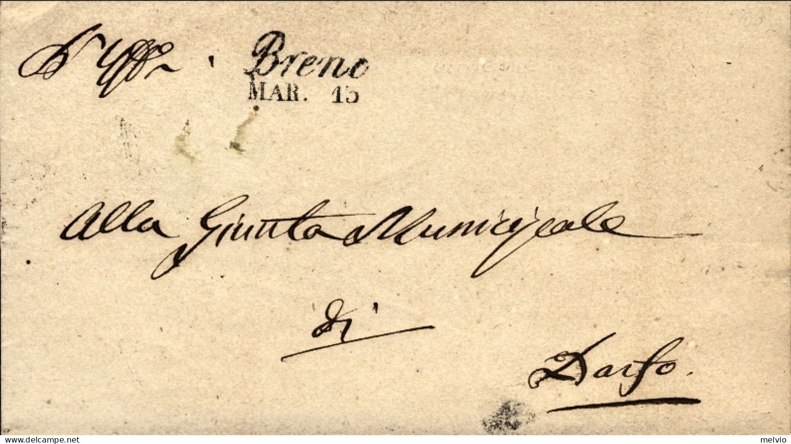 1860-Breno (Brescia) Sovracoperta Con Corsivo E Bollo A Data Breno Mar.15 - Non Classificati