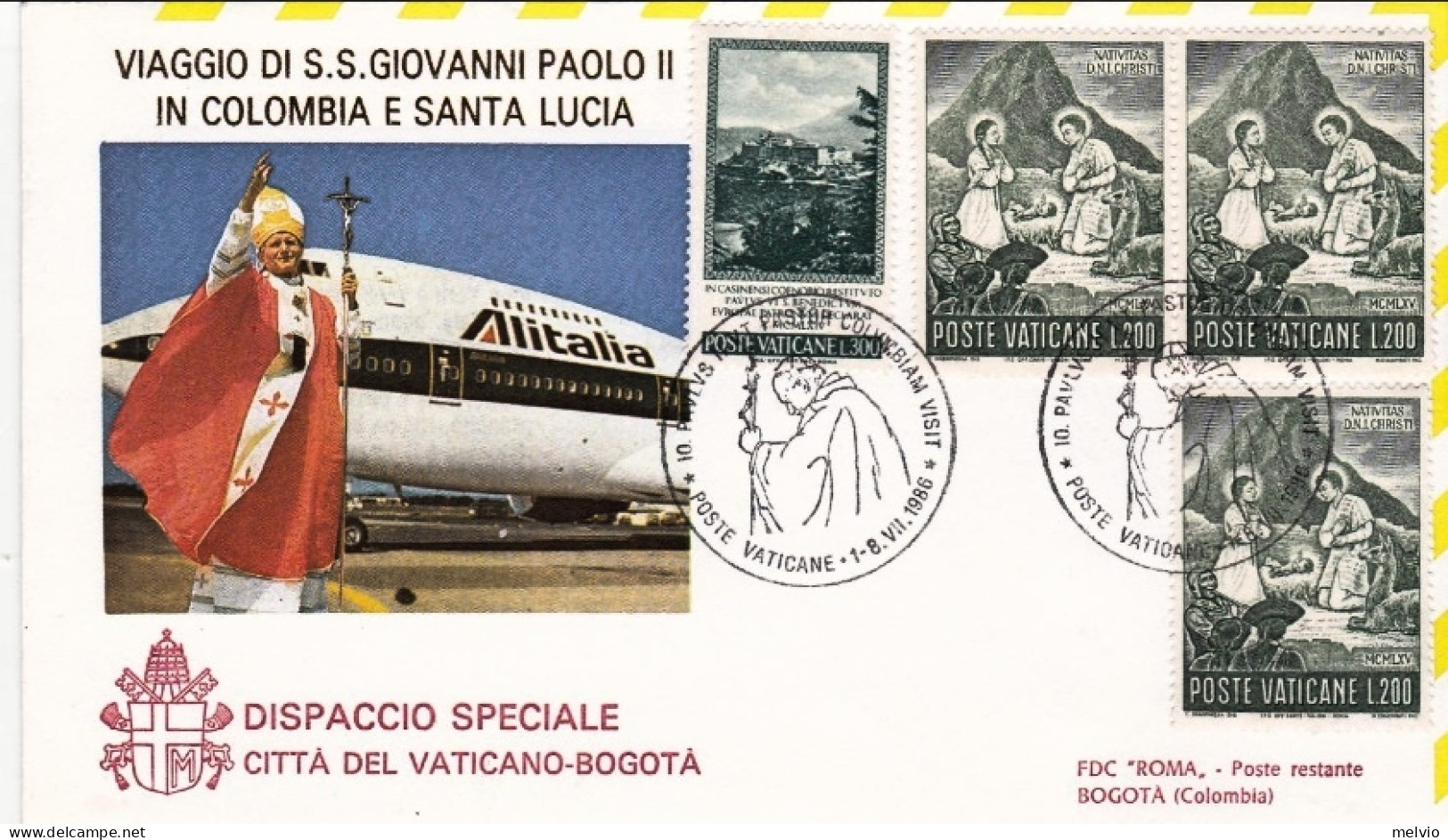 1986-Vaticano Viaggio Di S.S. Giovanni Paolo II^ In Colombia E Santa Lucia Dispa - Aéreo