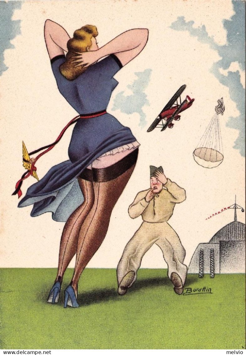 1940circa-umoristica A Soggetto Aviatorio Disegnatore Burattin - Humor