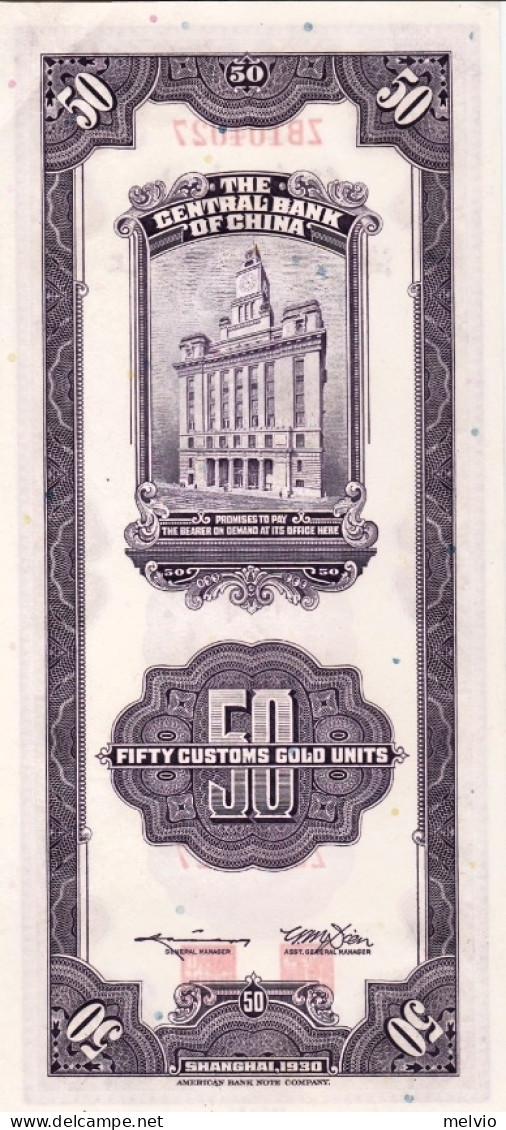 1930-Shanghai Banconota "Fifty Custom Gold Units" Della Banca Centrale Di Cina,  - Cina