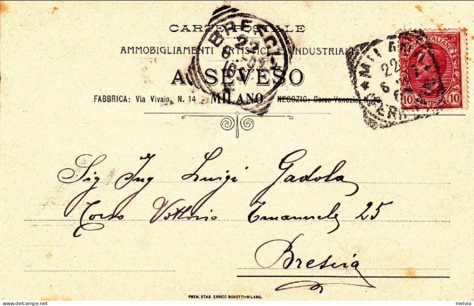 1907-ditta A.Seveso Ammobigliamenti Artistici E Industriali Di Milano - Storia Postale