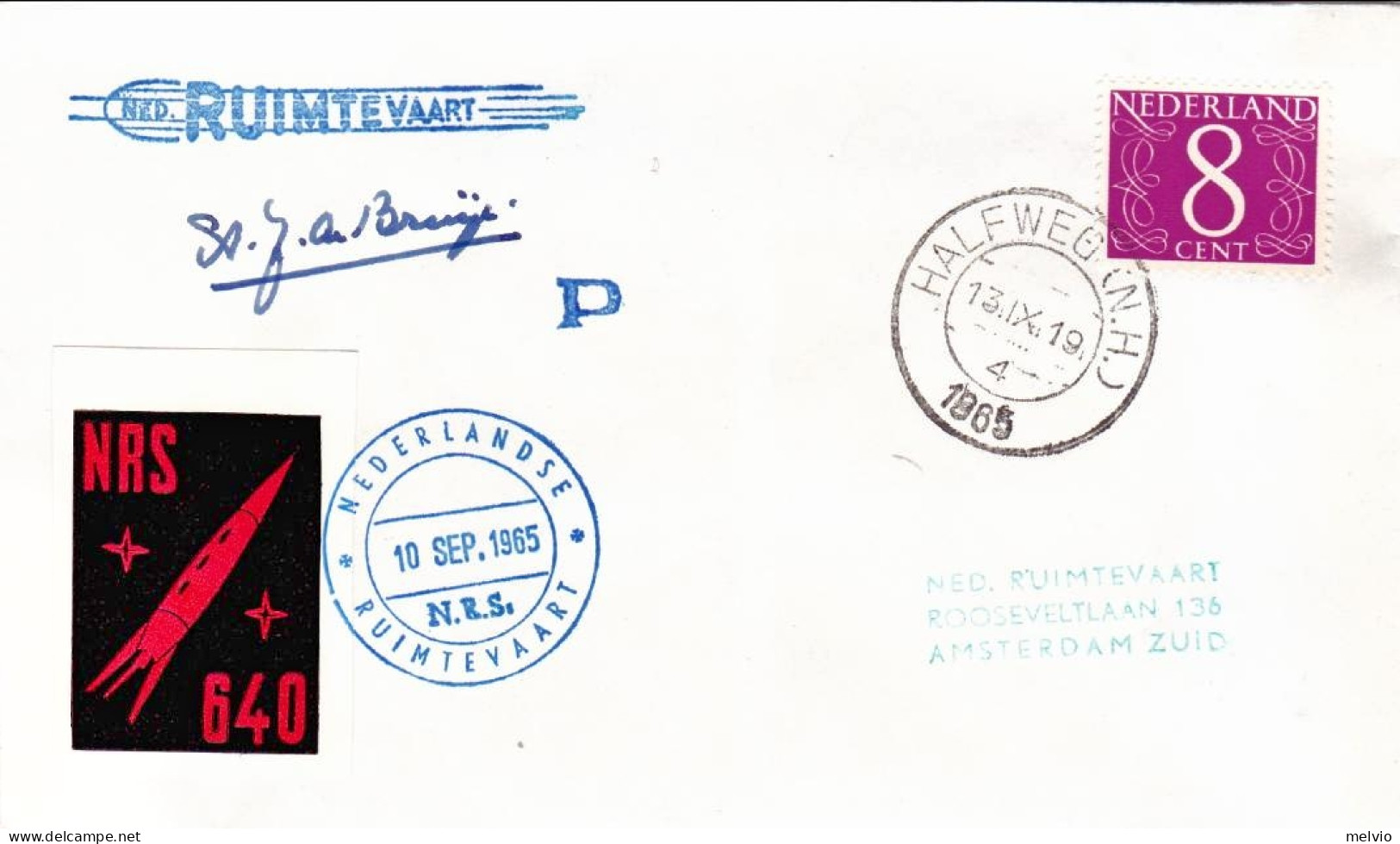 1965-Holland Nederland Olanda Razzogramma Affrancato + Erinnofilo Rosso - Poststempels/ Marcofilie