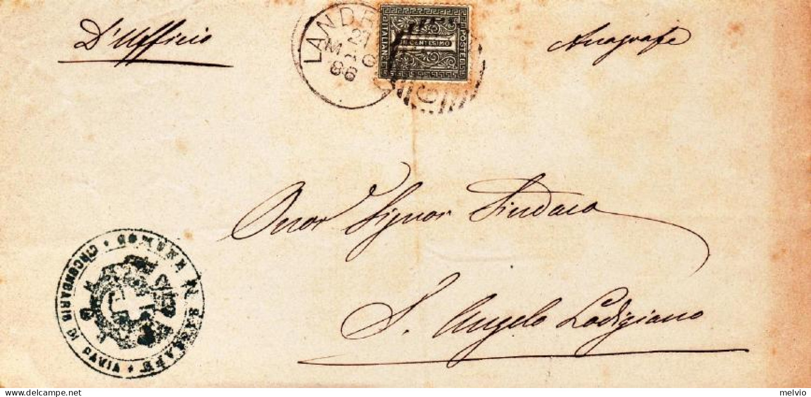 1886-stampato Affrancato 1c.Cifra Annullo A Linee Cerchio Grande "Landriano"(pt. - Storia Postale