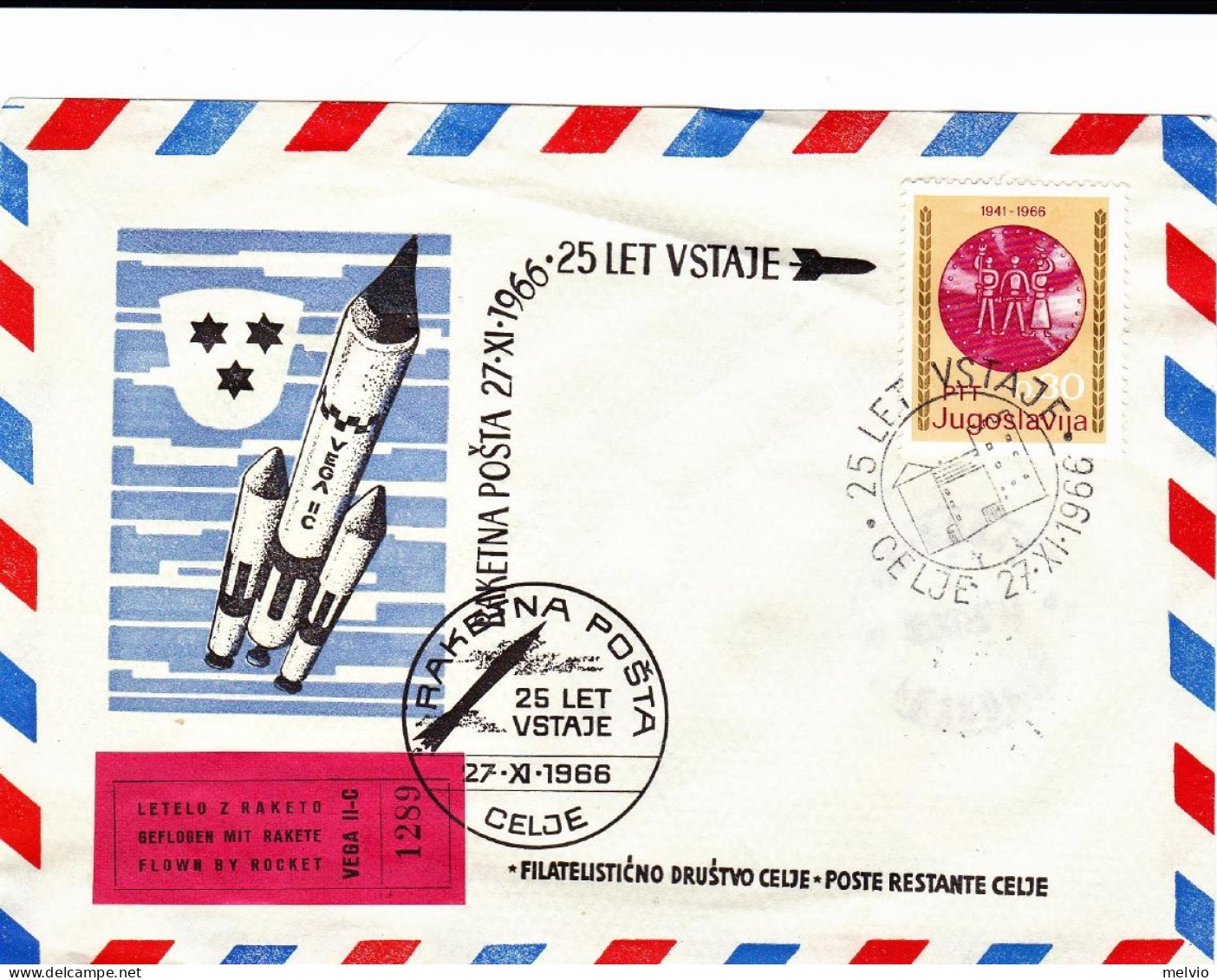 1966-Jugoslavija Jugoslavia Razzogramma Con Illustrazione Bollo E Vignetta - Posta Aerea