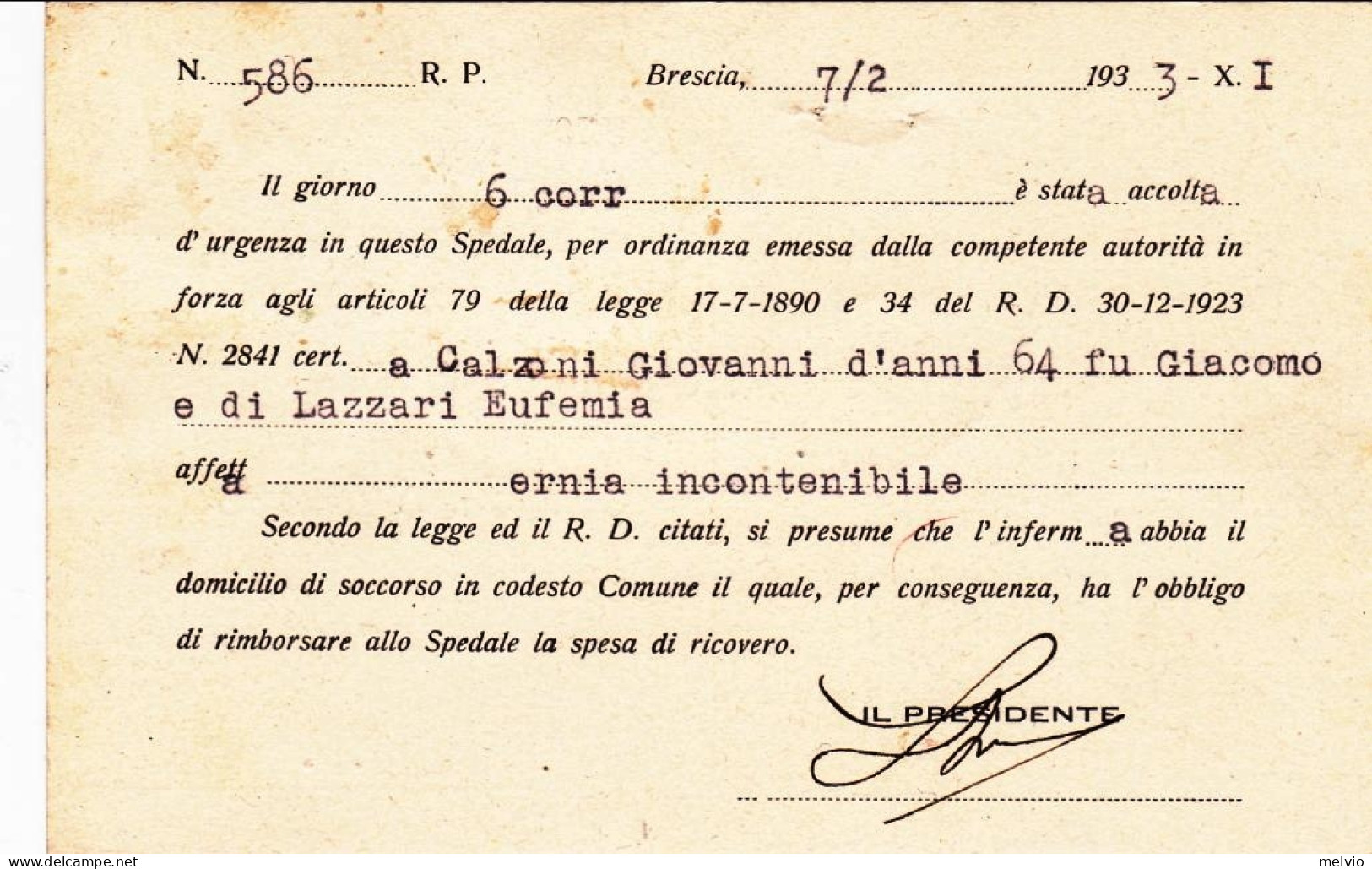 1933-cat.Sassone Euro 75, Cartolina Ospedaliera Raccomandata Affr. Striscia 30 C - Storia Postale