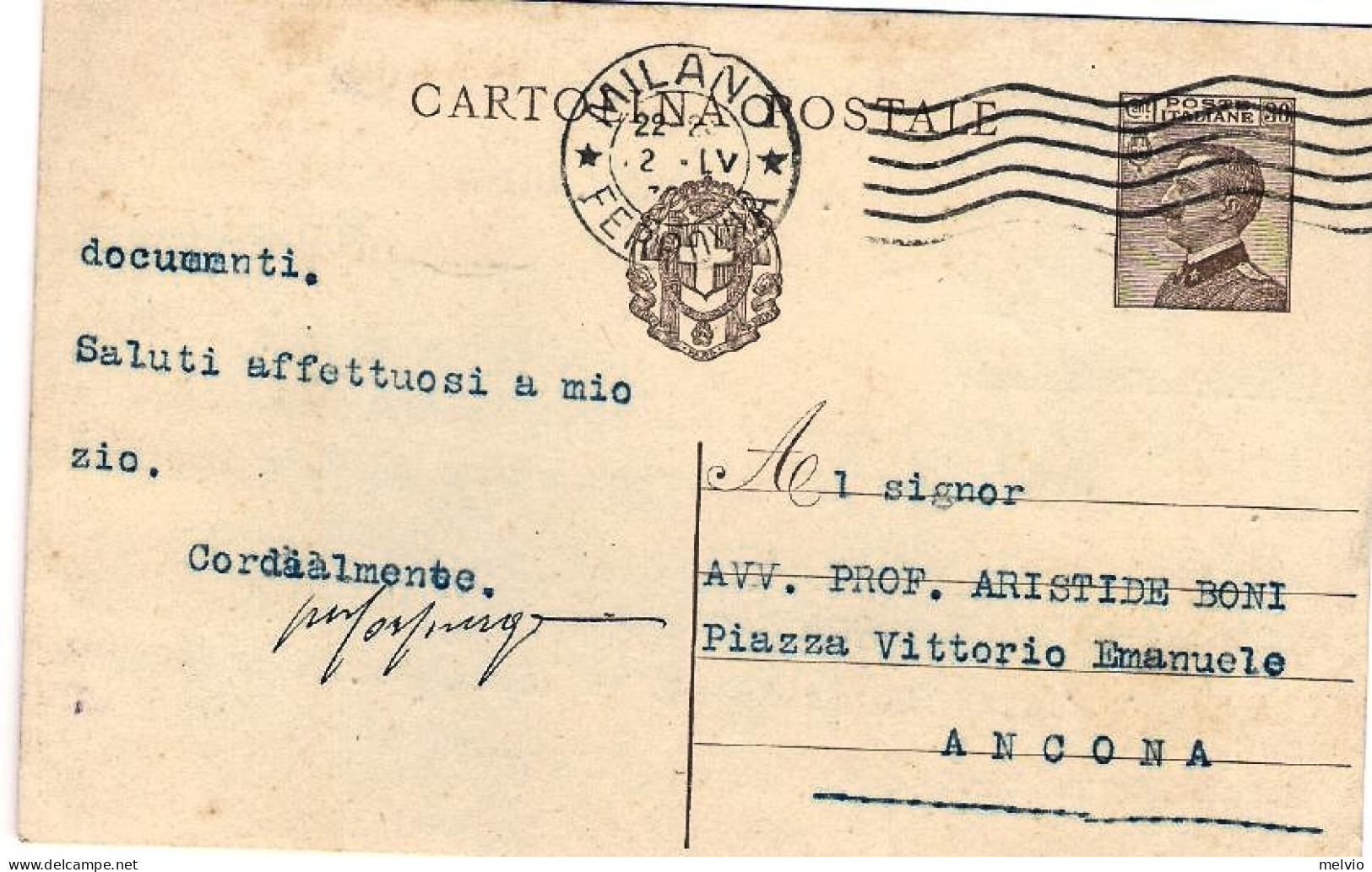 1932-cartolina Postale 30c.Michetti Viaggiata - Ganzsachen