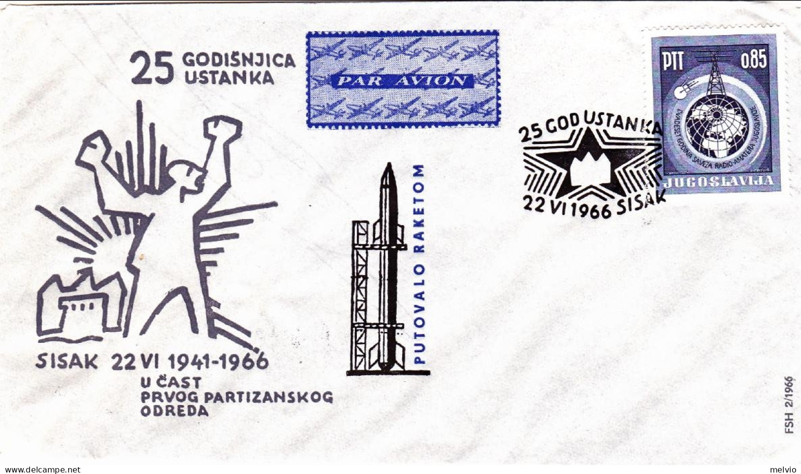 1966-Jugoslavija Jugoslavia Razzogramma Del 22 Giugno Per Celebrazioni Del 25^ A - Aéreo