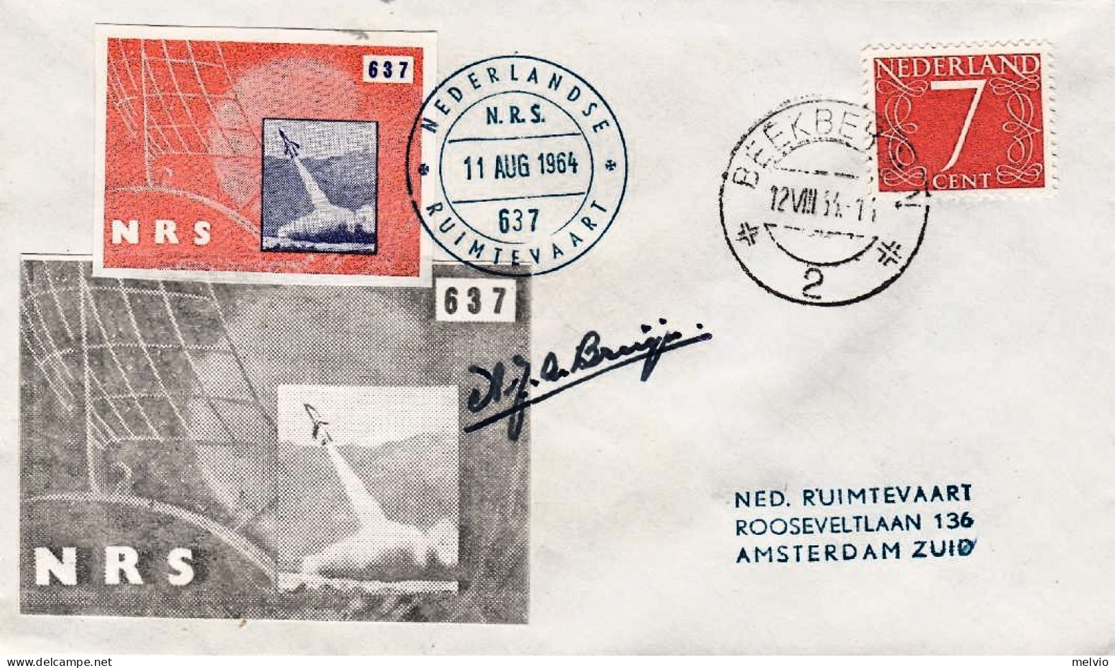 1964-Holland Nederland Olanda Razzogramma Dell'11 Agosto Con Due Vignette E Firm - Correo Aéreo