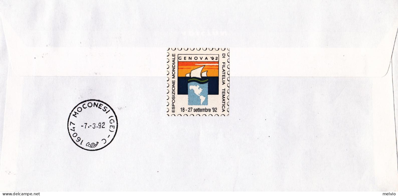 1992-San Marino Da Genova Per Le Celebrazioni Colombiane, Dispaccio Volo Straord - Airmail