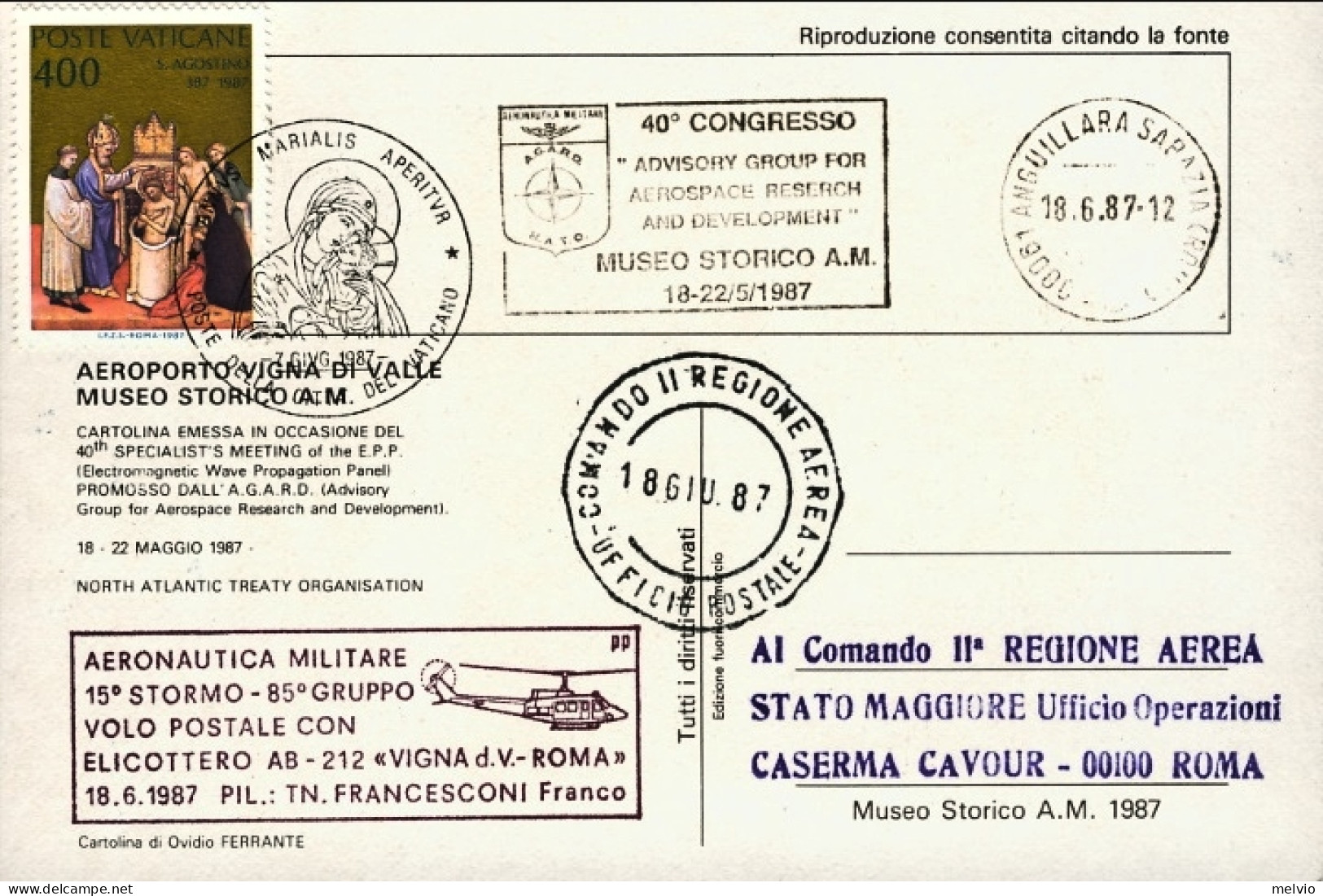 Vaticano-1987 Cartolina 40^ Congresso AGARD/NATO Volo Postale Con ElicotteroAB-2 - Airmail