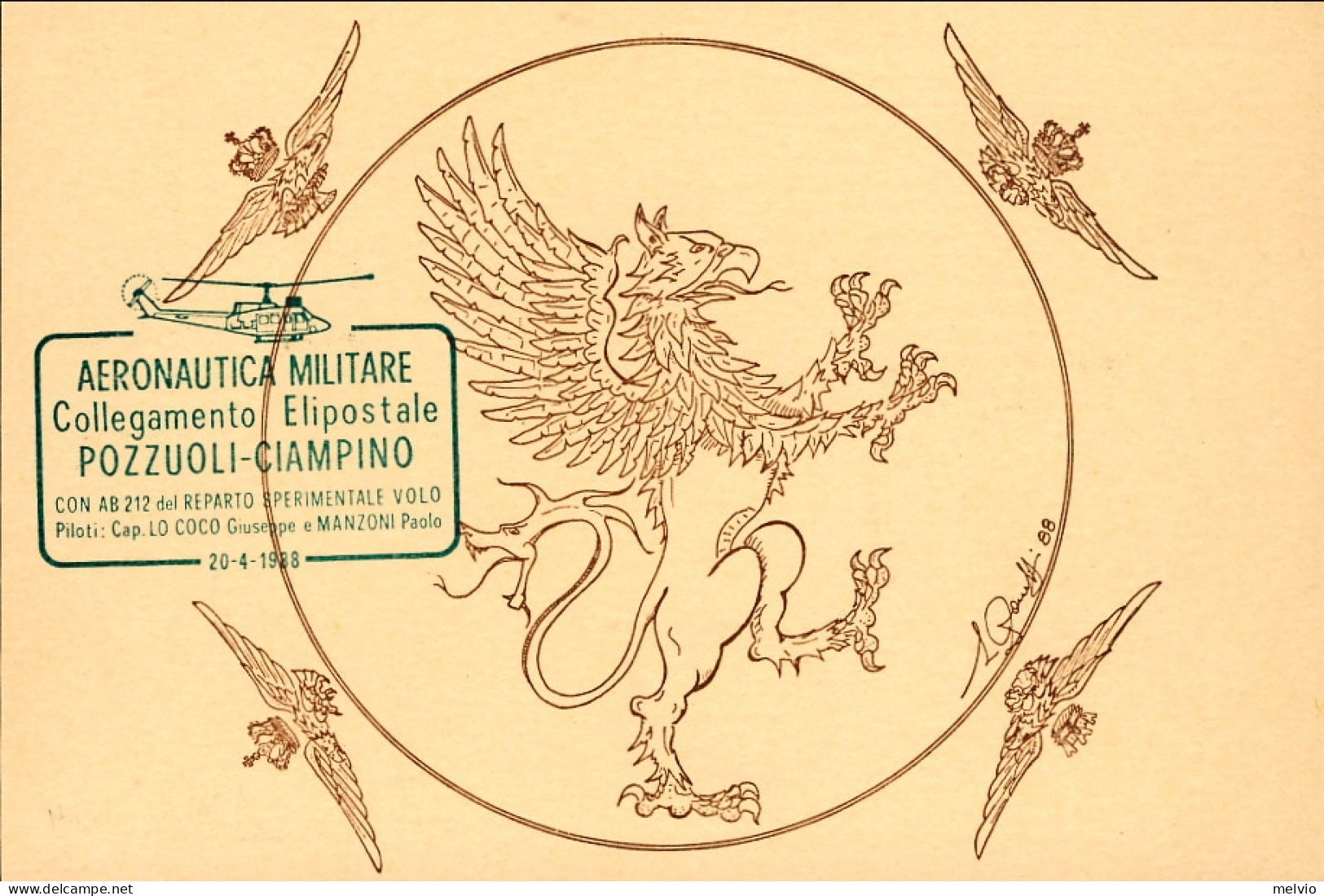 1988-San Marino Cartolina Illustrata Giuramento Corso Falco 4^ Bollo Dell'aerona - Luftpost
