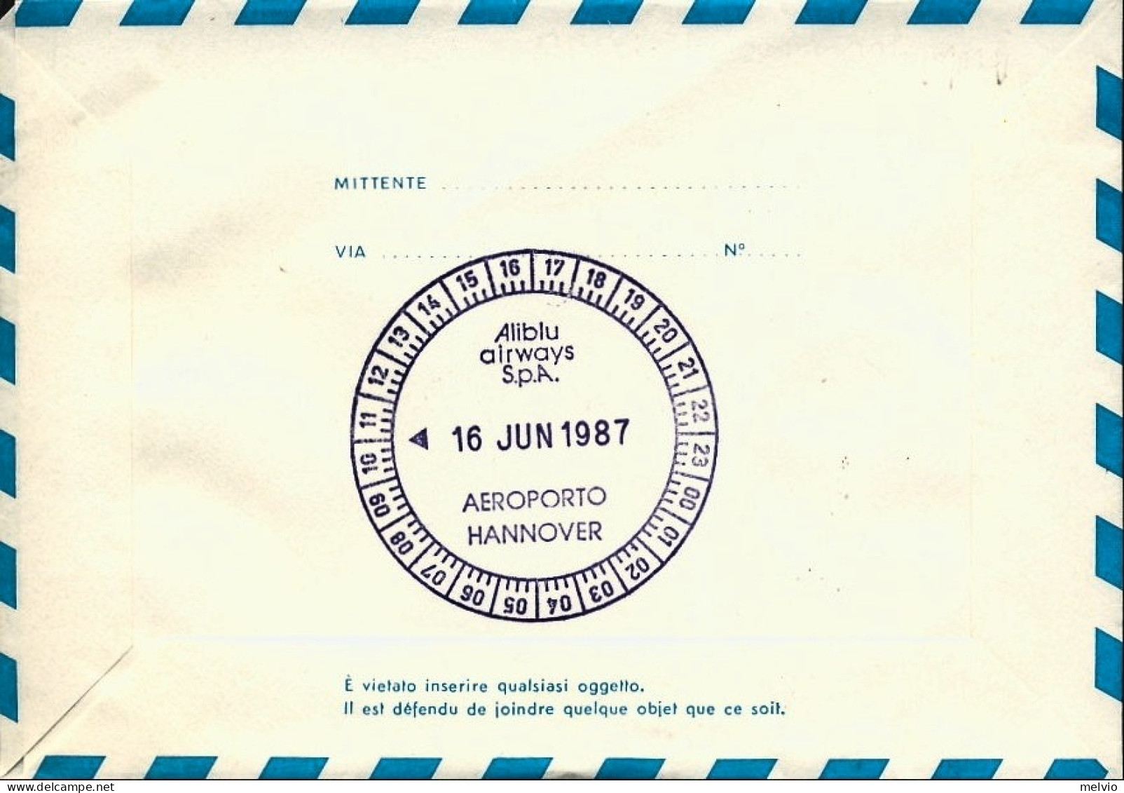 San Marino-1987 I^volo Aliblu AZ 1278 Rimini Hannover Via Milano Linate Del 16 G - Airmail