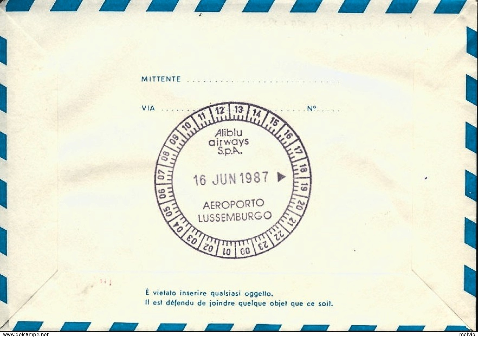 San Marino-1987 I^volo Aliblu AZ 1278 Rimini Lussemburgo Via Milano Linate Del 1 - Poste Aérienne