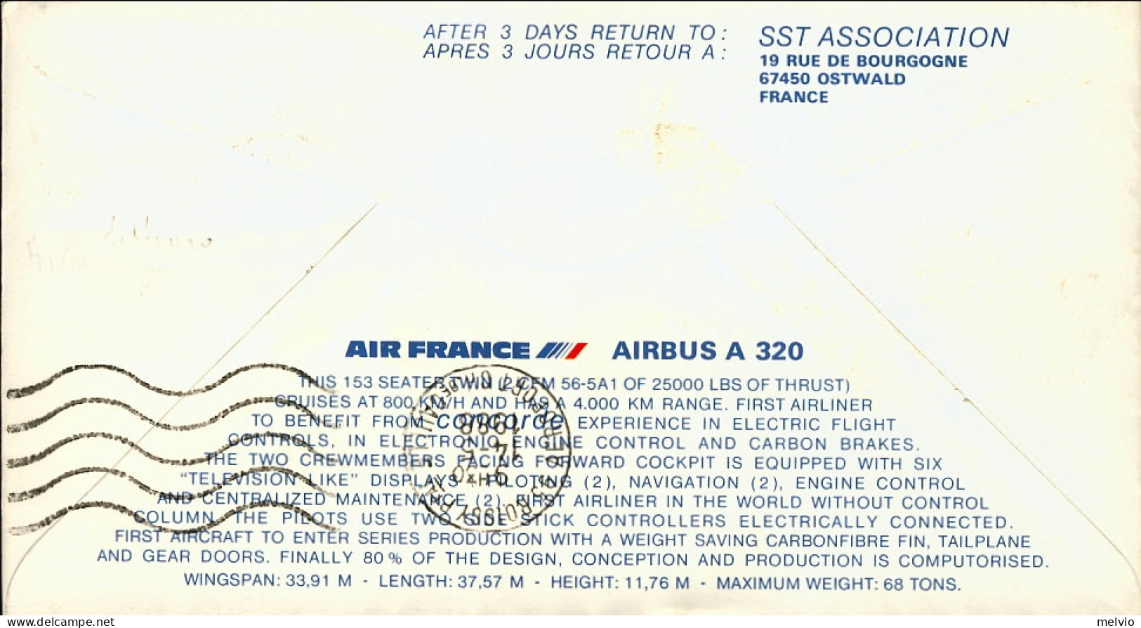 1988-Air France I^volo Commerciale Airbus A 320 Venezia Parigi Dell'8 Maggio - Correo Aéreo