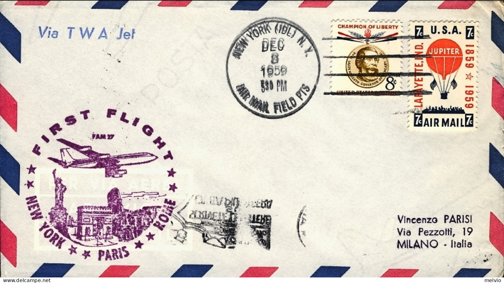 1959-U.S.A. I^volo TWA New York Roma Del 3 Dicembre Dispaccio Dall'aeroporto - Autres & Non Classés