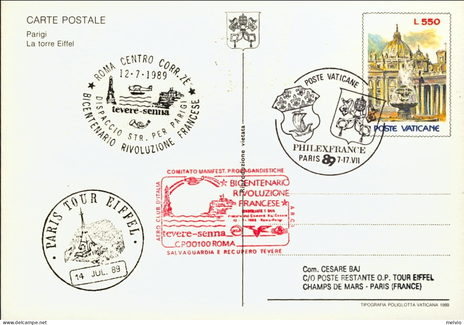 1989-Vaticano Per Il Bicentenario Della Rivoluzione Francese Dispaccio Postale S - Airmail