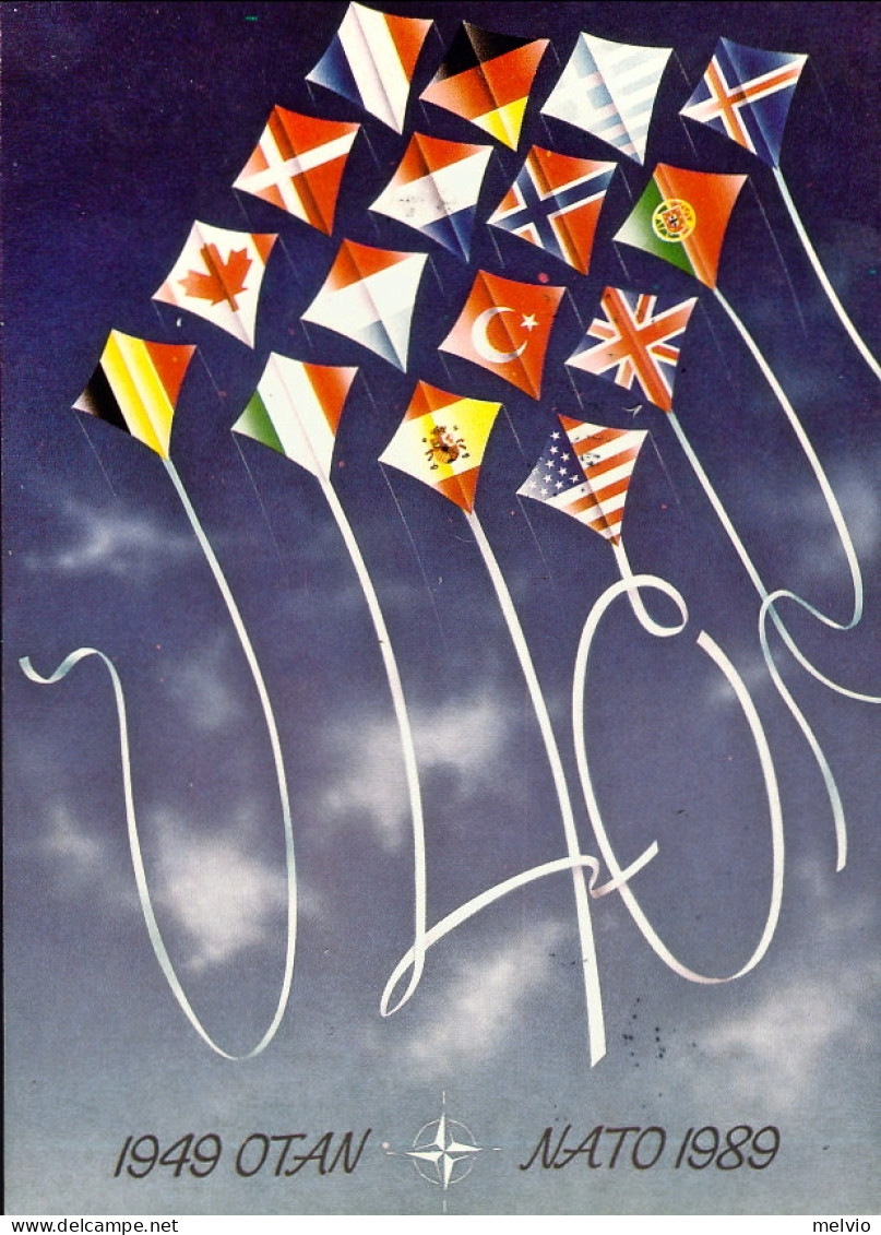San Marino-1989 Cartolina Illustrata Per 40^ Anniversario Della Nato Bollo Volo  - Posta Aerea