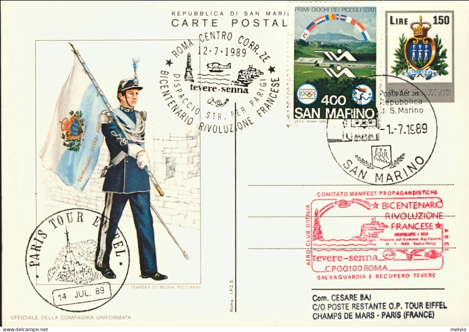 1989-San Marino Per Il Bicentenario Della Rivoluzione Francese Dispaccio Postale - Luftpost