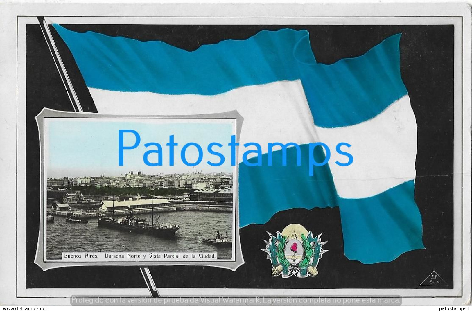 227515 ARGENTINA BUENOS AIRES DARSENA NORTE & SHIP HERALDRY & FLAG POSTCARD - Argentine