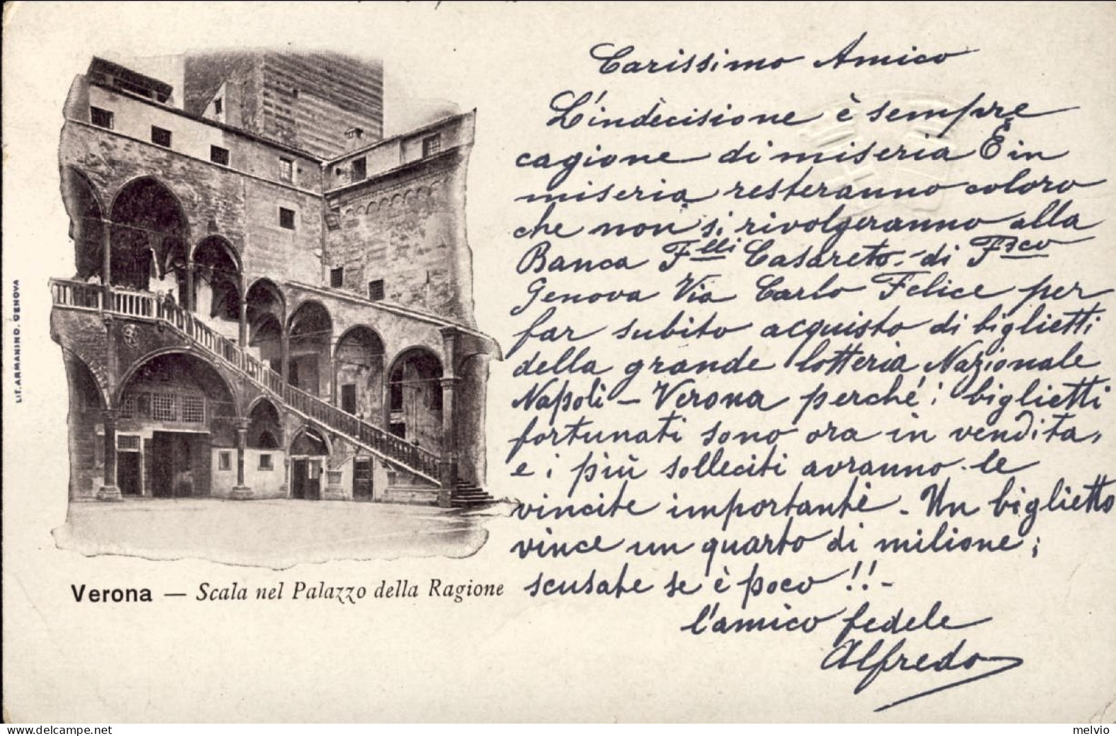 1904-Verona Scala Nel Palazzo Della Regione, Cartolina Pubblicitaria Lotteria Na - Venezia (Venice)