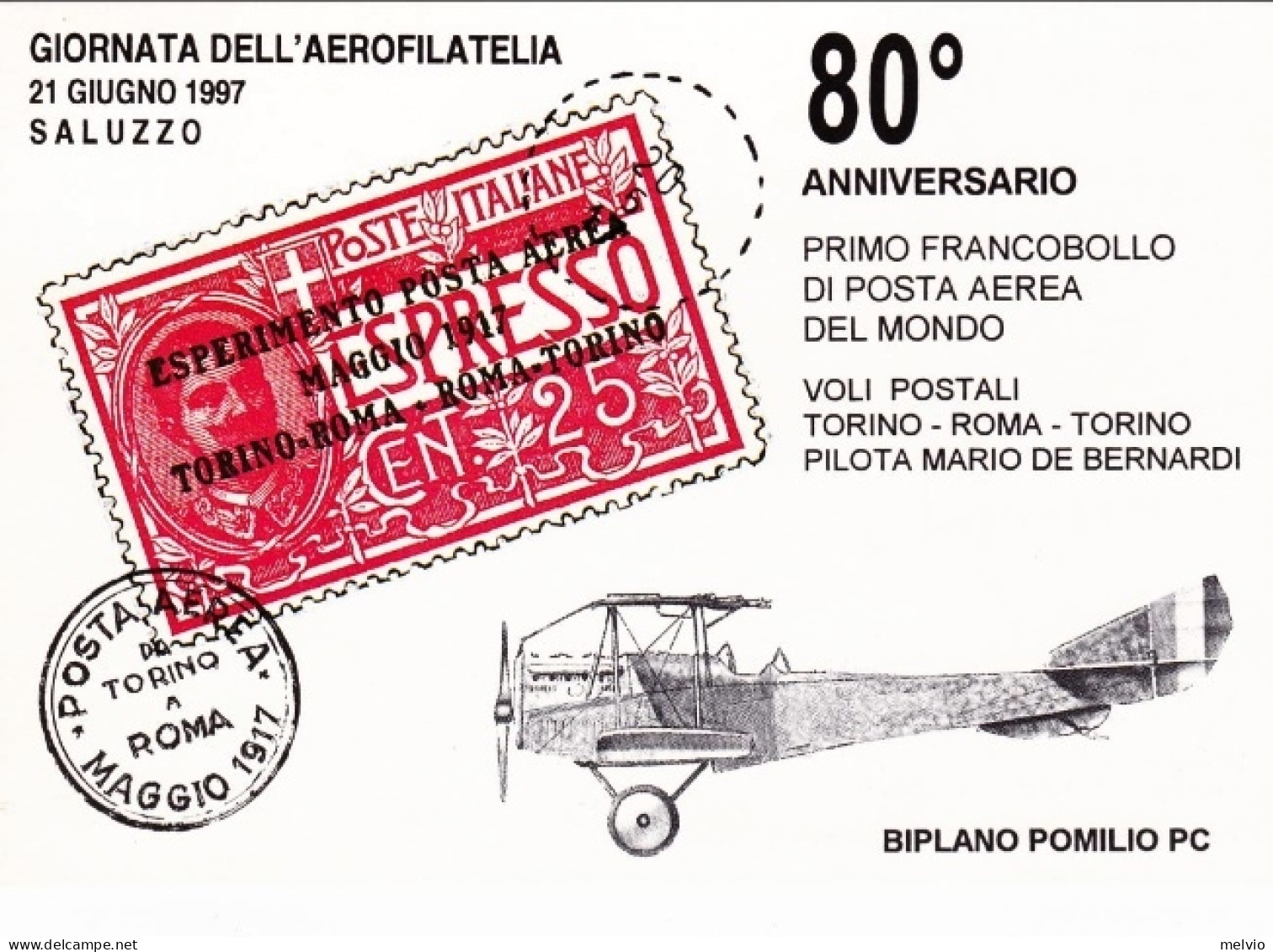 1997-cartolina Illustrata Giornata Dell'aerofilatelia Saluzzo 21 Giugno Cachet 8 - Correo Aéreo