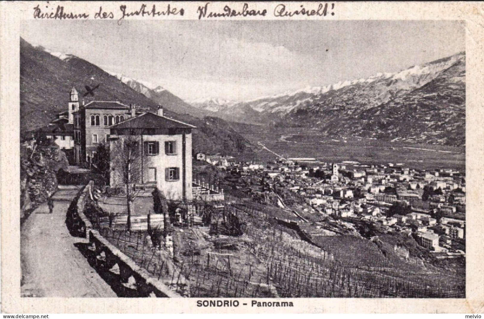 1932-panorama Di Sondrio Affrancata Striscia 25c. Imperiale Diretta A Zurigo, Bo - Sondrio