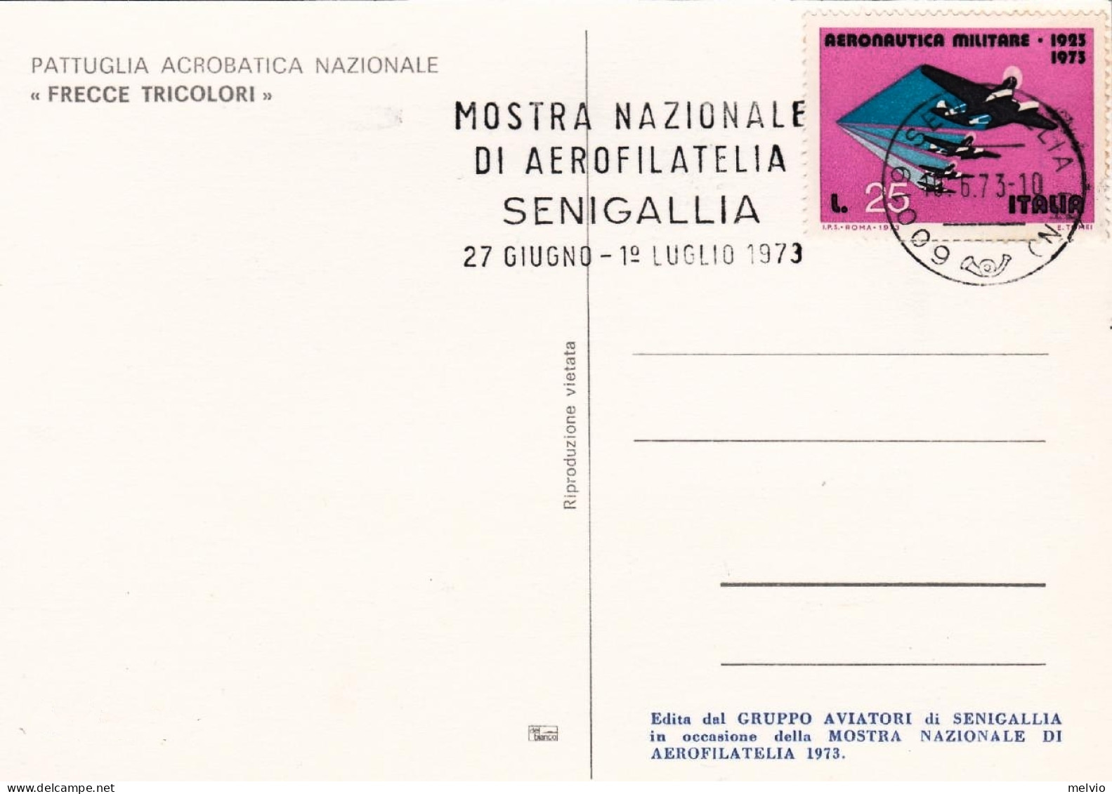 1973-cartolina Della Pattuglia Acrobatica Nazionale "frecce Tricolori" Con Annul - Correo Aéreo