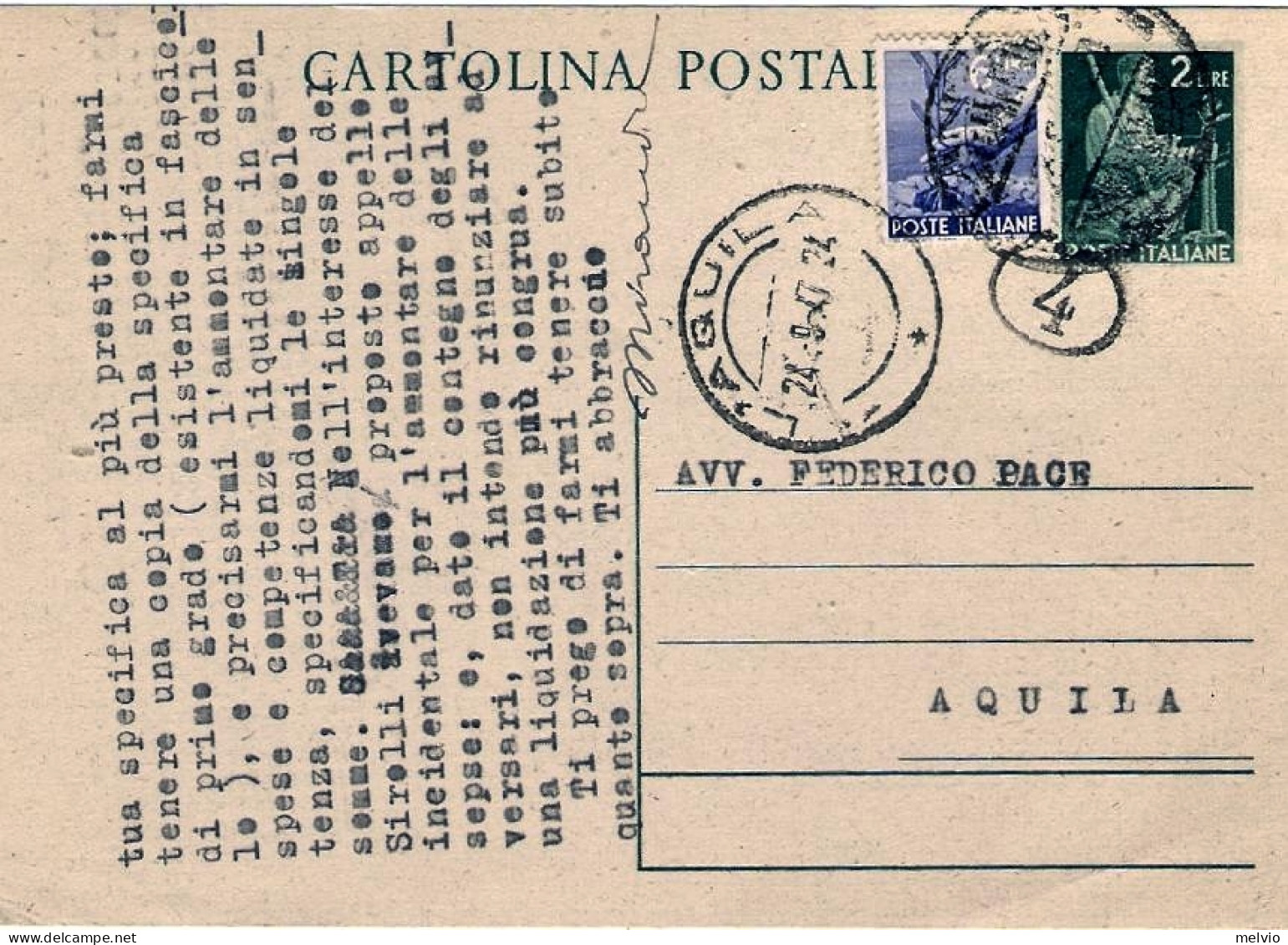 1947-cartolina Postale L.2 Democratica Senza Stemma Sabaudo Con Affrancatura Agg - 1946-60: Poststempel