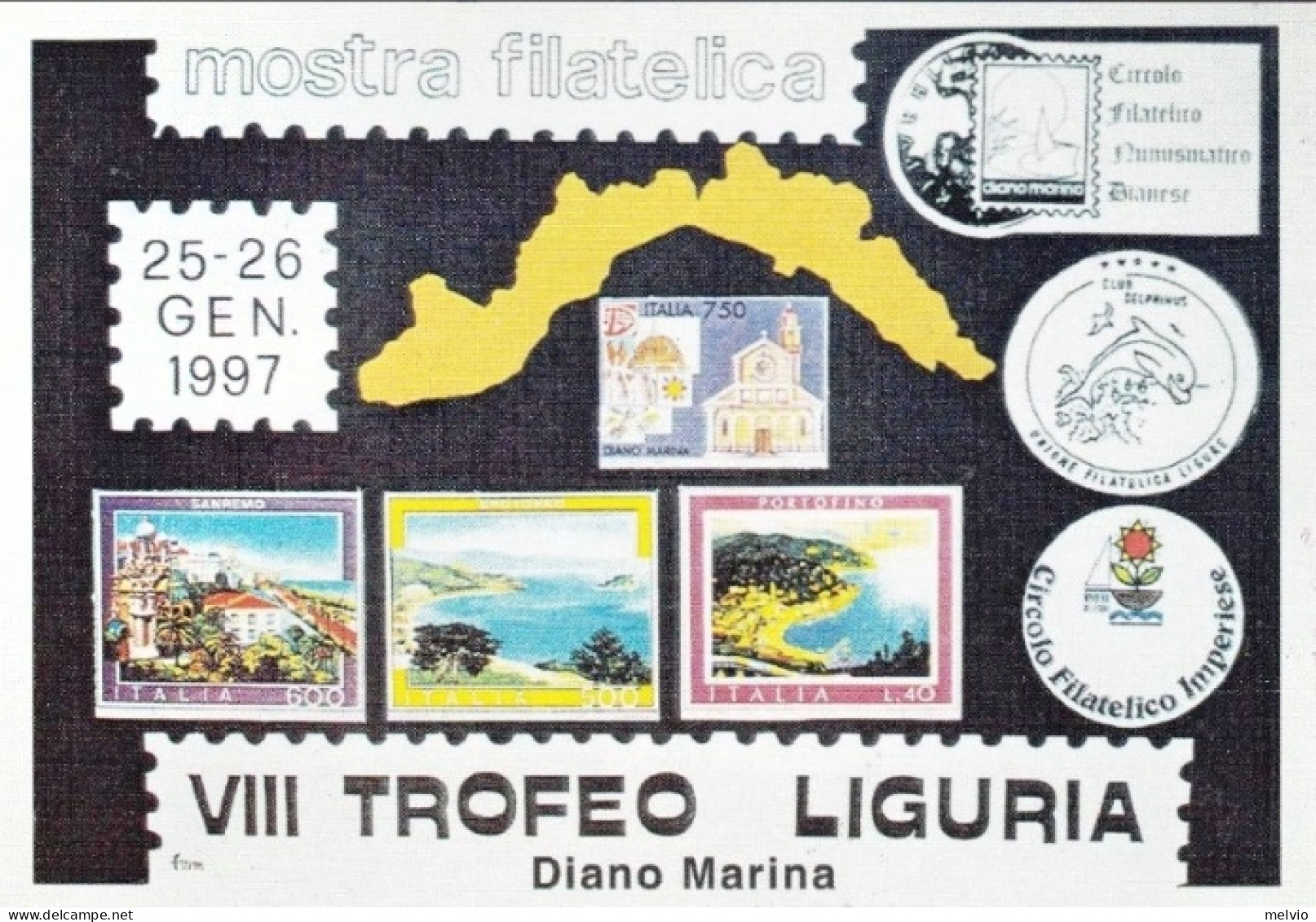 1997-cartolina Illustrata Numerata VIII^trofeo Liguria,bollo Viola Dell'aereo Cl - Luftpost