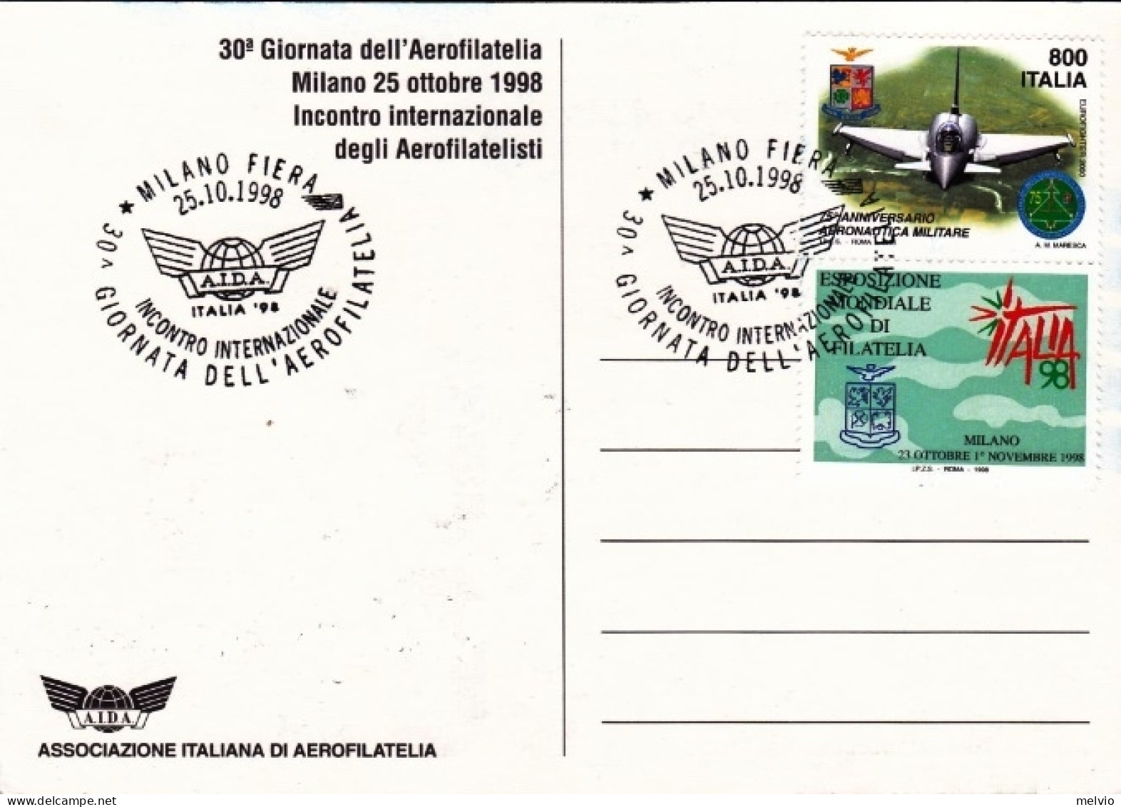 1998-cartolina Ufficiale Incontro Internazionale Degli Aerei Filatelisti Italia  - 1991-00: Poststempel