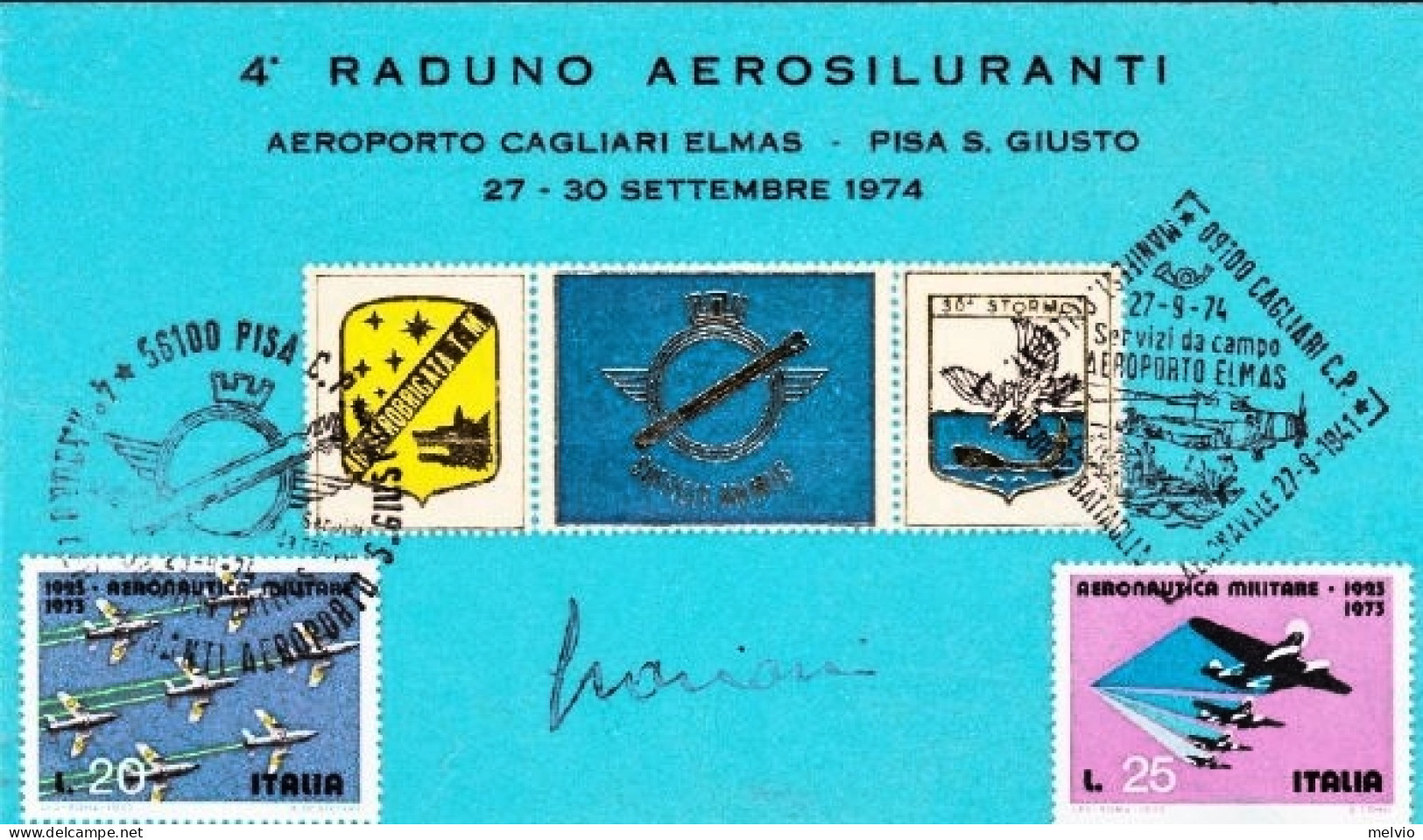 1974-cartoncino Del 4^ Raduno Aerosiluranti Aeroporto Cagliari Elmas-Pisa San Gi - Demonstrationen