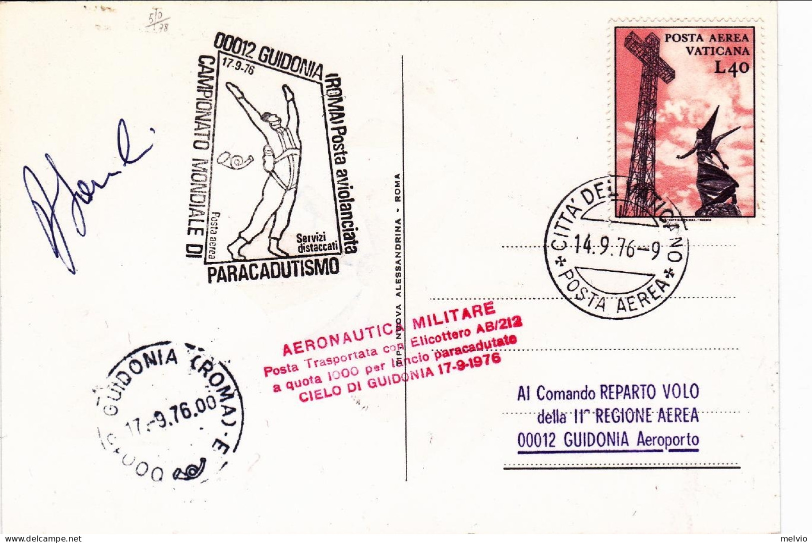 Vaticano-1976 XIII^campionato Mondiale Di Paracadutismo Cachet Posta Aviolanciat - Airmail