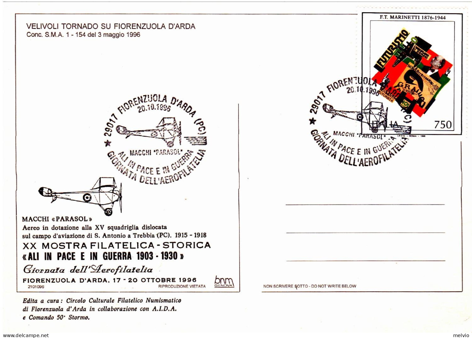 1996-cartolina Illustrata Velivoli Tornado Su Fiorenzuola D'Arda Per La Giornata - Luftpost