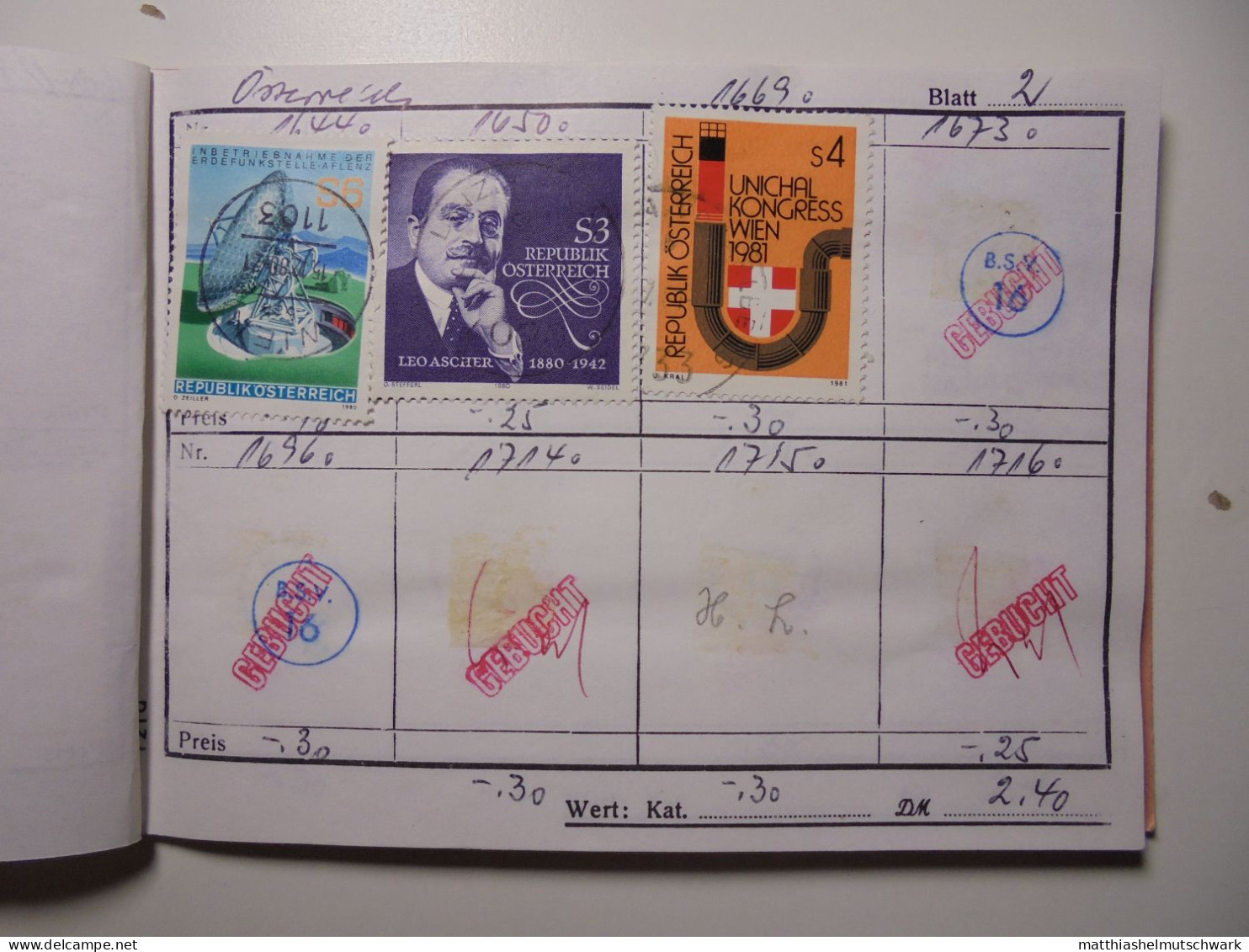 Auswahlheft Nr. 392 19 Blätter 42 Briefmarken  Österreich 1979-1988/Mi Nr. 1610-1911, Unvollständig Ein - Colecciones