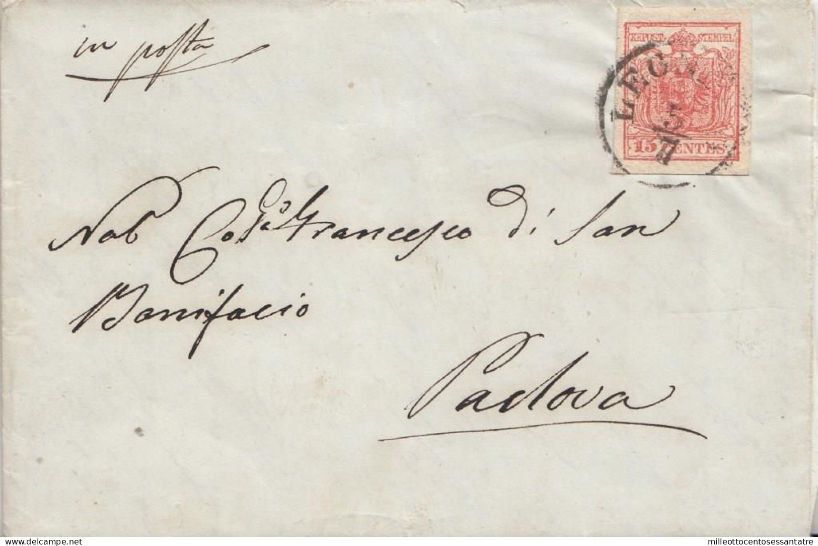 2469 - LOMBARDO VENETO - Lettera Con Testo Del 1854 Da Lecco A Padova Con Cent. 15 Rosso Vivo. - Lombardo-Vénétie