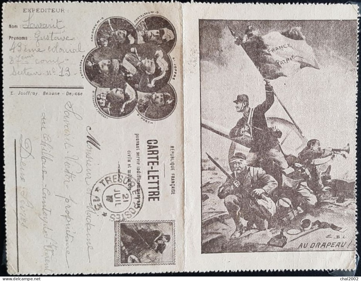 Carte Lettre Alsace Loraine 21 Juillet 1917 Trésor Et  Postes  13 - WW I
