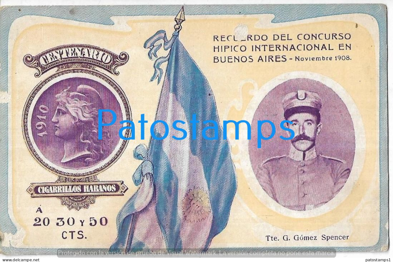 227516 ARGENTINA BUENOS AIRES CONCURSO HIPICO SPENCER ART FLAG PUBLICITY CIGARRILHABANO CENTENARIO DAMAGED POSTCARD - Argentina